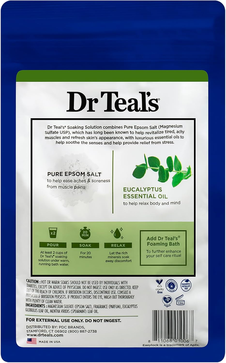 Dr Teal'S Eucalyptus and Spearmint Pure Epsom Salt Soaking Solution, 1.36 Kg (Pack of 2) image number 3