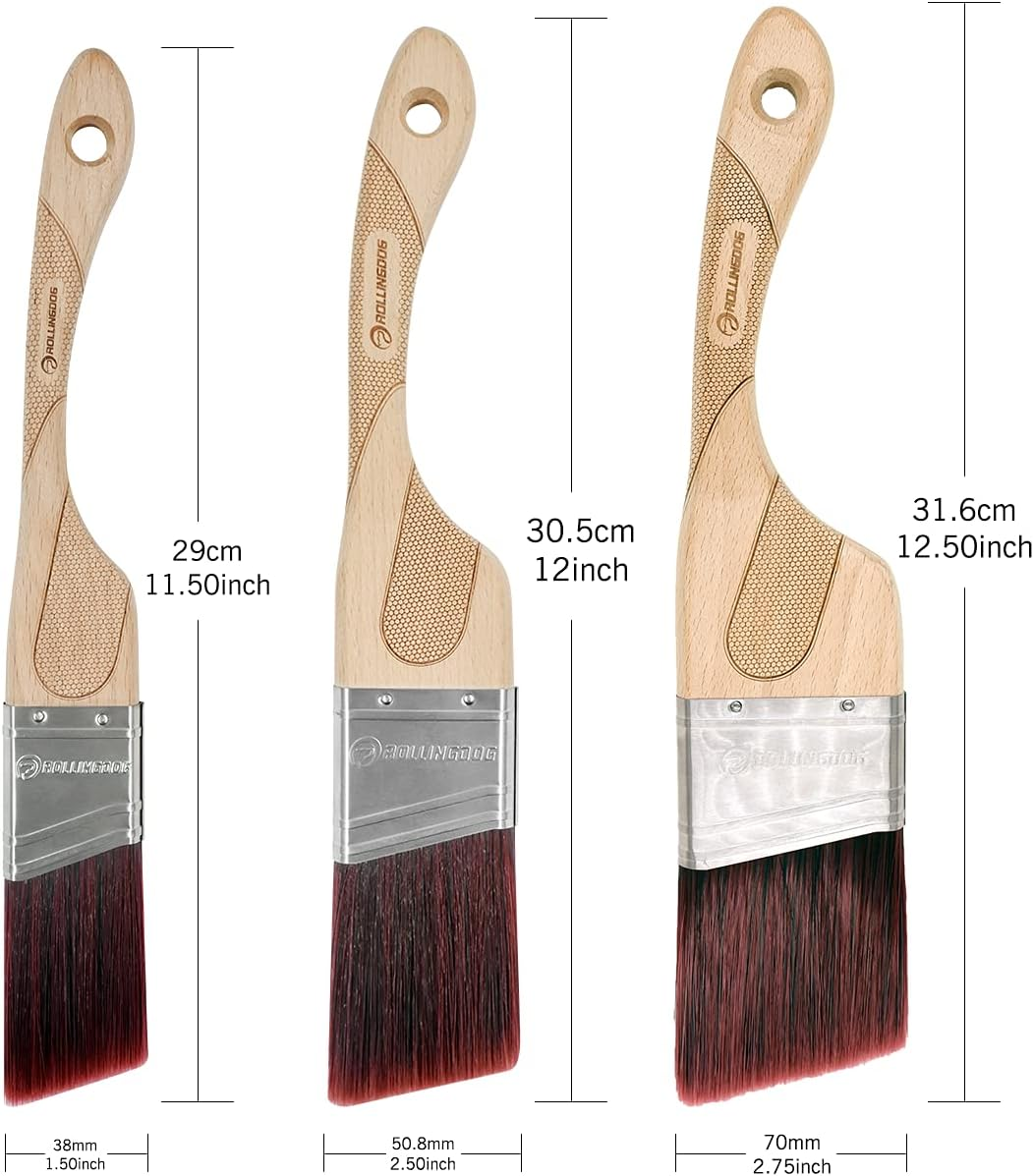 ROLLINGDOG Angled Paint Brush - Trim Brush with Ergonomic Wood Handle for Wall, Furniture, Cutting in Painting,3Pc(1.5",2",2.5") image number 1