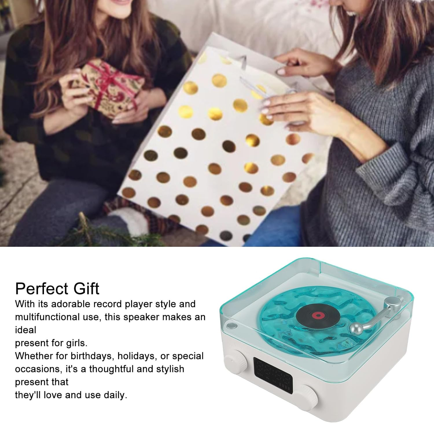 2024 Aqua Speaker, Record Player, Waves Record Player, Stylish Speaker with Night Light and Time Display, 3 in 1 Multifunction Small Stereo Speaker (White) - Pin image number 7