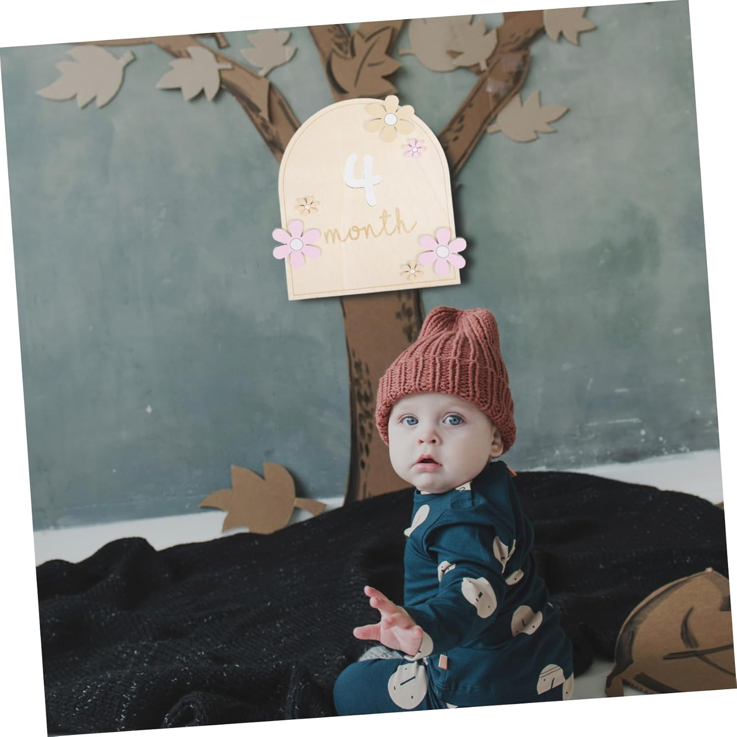 MERRYHAPY Wooden Door Sign Monthly Milestone Cards Milestone Markers First Year Party Craft Birthday Decor image number 3