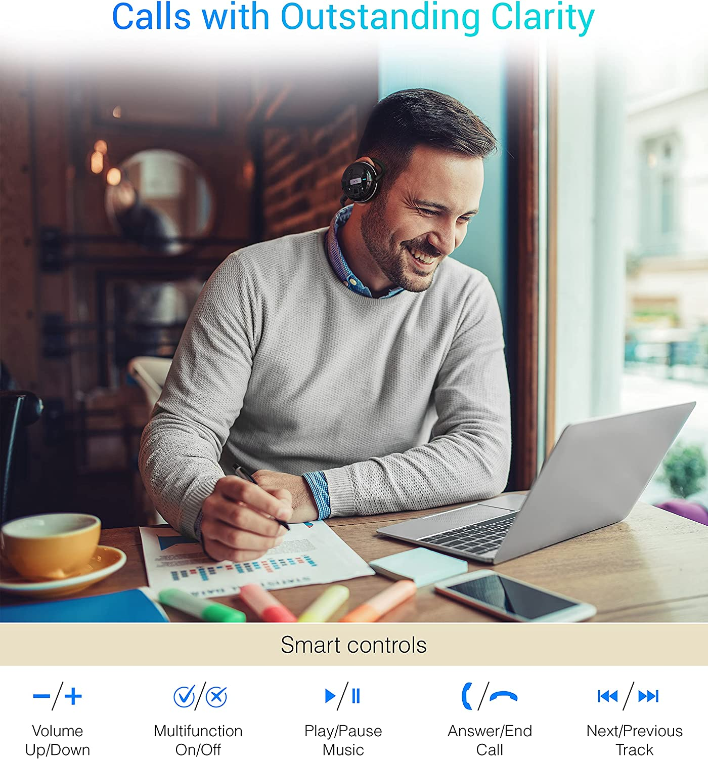 Kinivo BTH240 Bluetooth Headphones (Black, On-Ear, Wireless Music, Hands-Free Calling, Built-In Mic, Foldable, Memory Foam Earpads, Travel Bag) image number 3