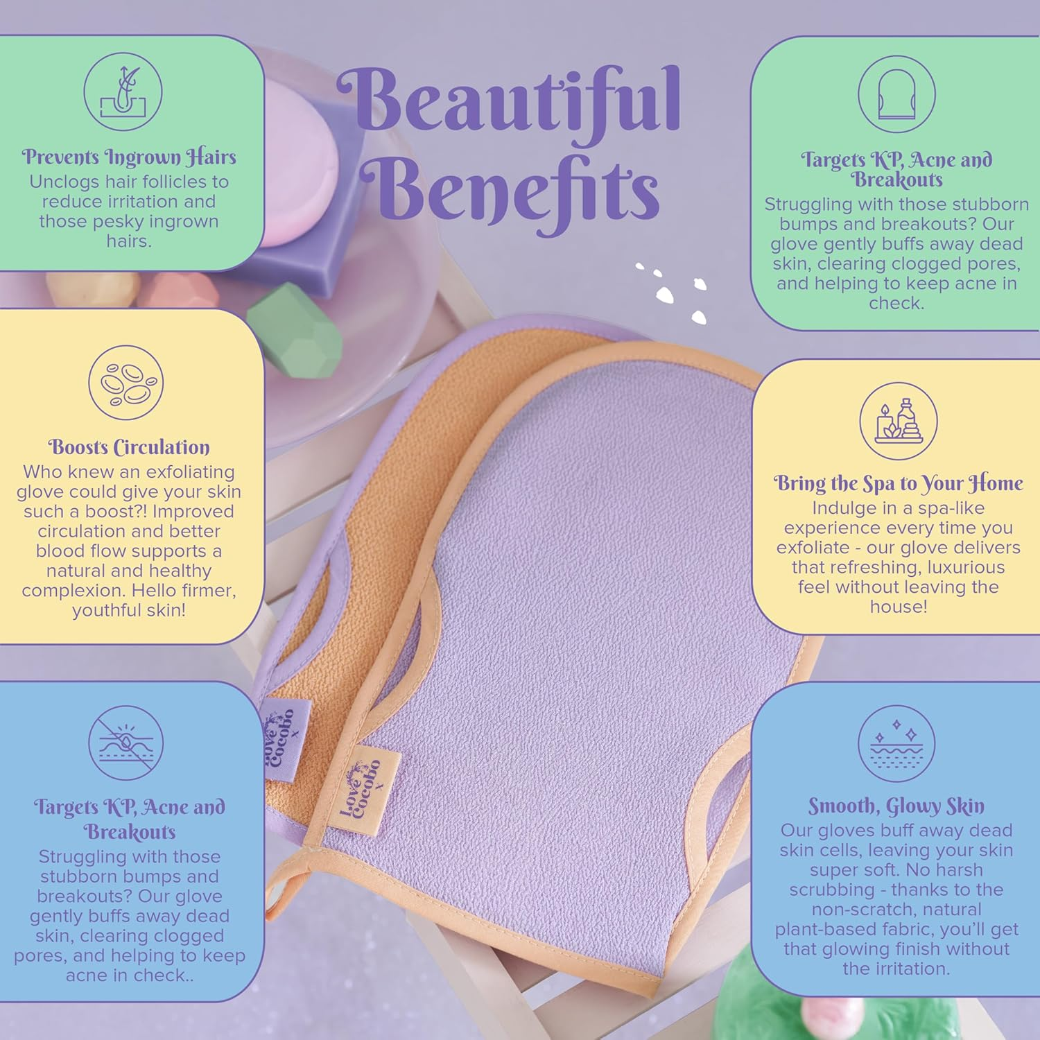 Exfoliating Glove | Body Scrub Mitt | Dead Skin Exfoliator | Kessa Gloves | Tan Remover | Targets Keratosis Pilaris Ingrown Hair | Hammam Moroccan Shower Mitts | Eco Biodegradable | 2Pcs image number 3