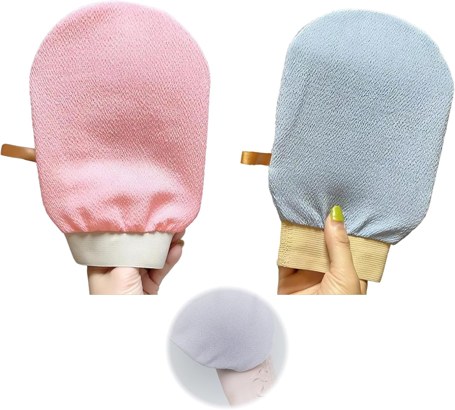 Exfoliating Glove, 2 PCS Blue & Pink Viscose Fiber Body Scrubber Gloves for Bath & Shower, Vegan Dead Skin & Self Tan Remover, Enhances Skin Texture, Ideal for All Skin Types, Durable & Eco Friendly image number 1