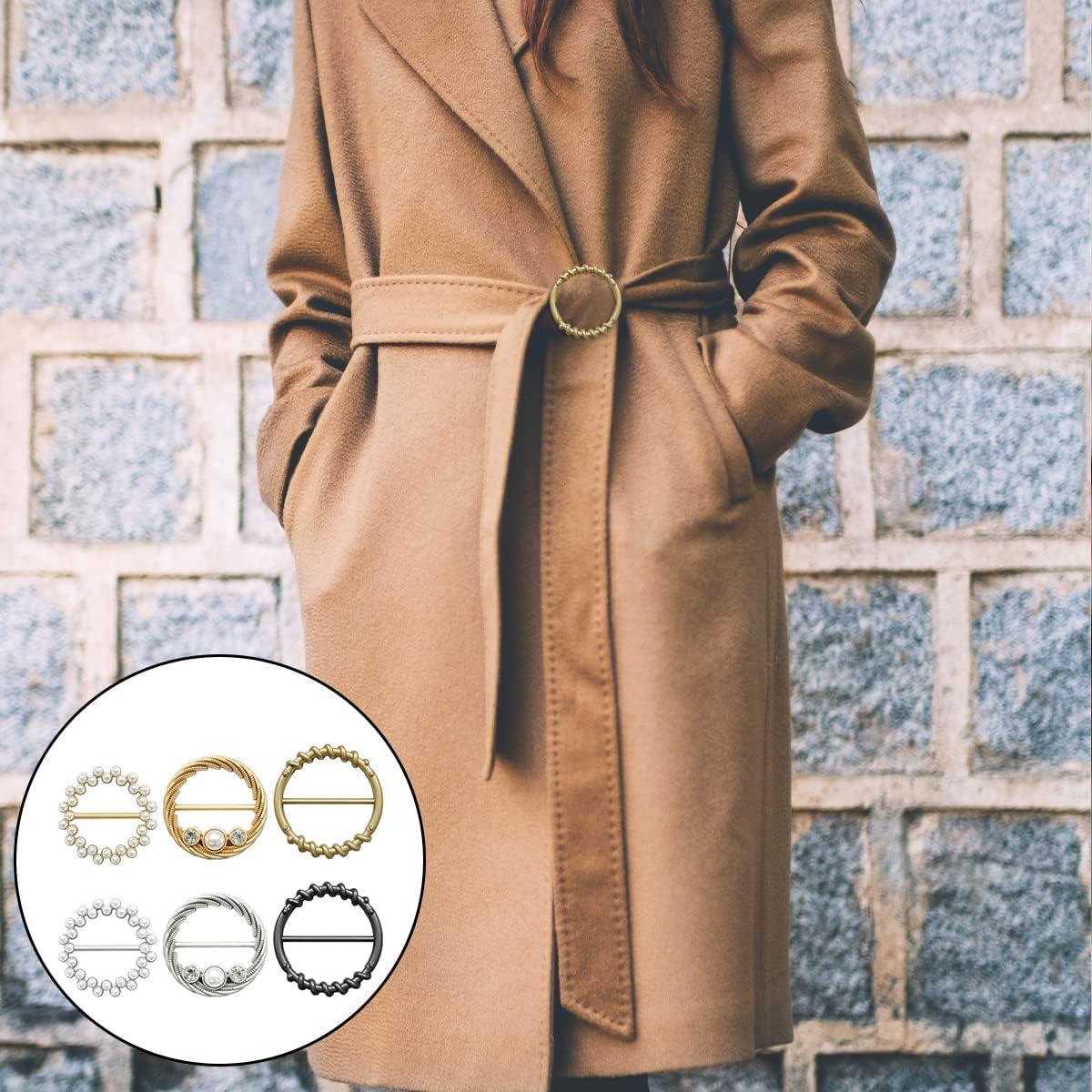 BEZANU Silk Scarf Ring Clip, 6 PCS round Metal T-Shirt Clip Buckle for Scarf, Tie, Hat, Belt Decor (6 Kind) image number 6