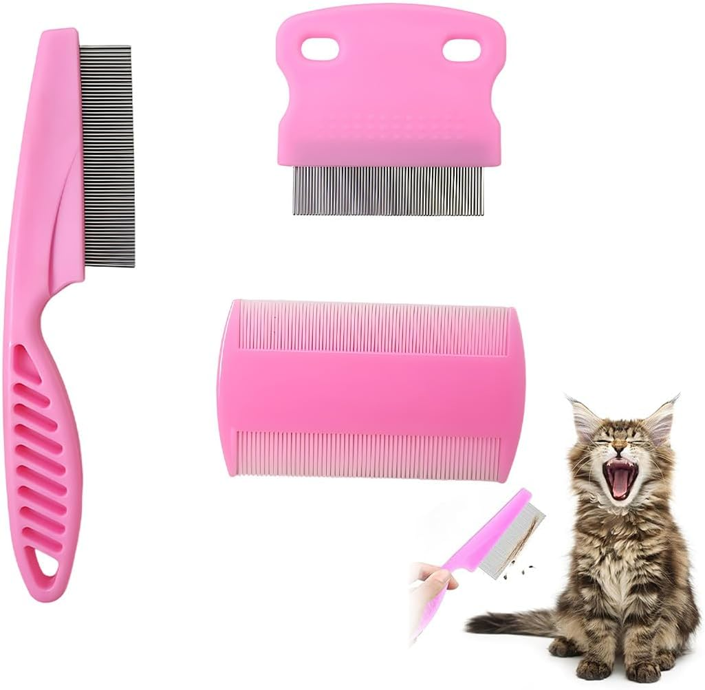Pack of 3 Lice Comb, Flea Comb, Lice Comb, Metal Teeth Lice Comb, Plastic Double-Sided Nit Comb, Multifunctional for Dogs Cats (Pink) image number 4