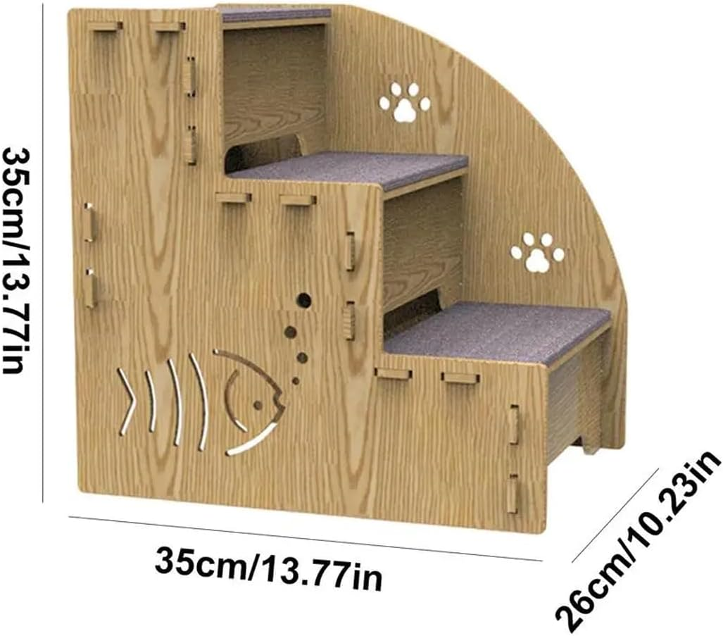 AIMALL Solid Wood Pet Climbing Rack - Wooden Cat Climbing Steps for Elderly Cats and Small Dogs, Durable Disassembly Bed Step, Sofa Access Ladder - 13.77 X 10.23 X 13.77 Inches image number 1