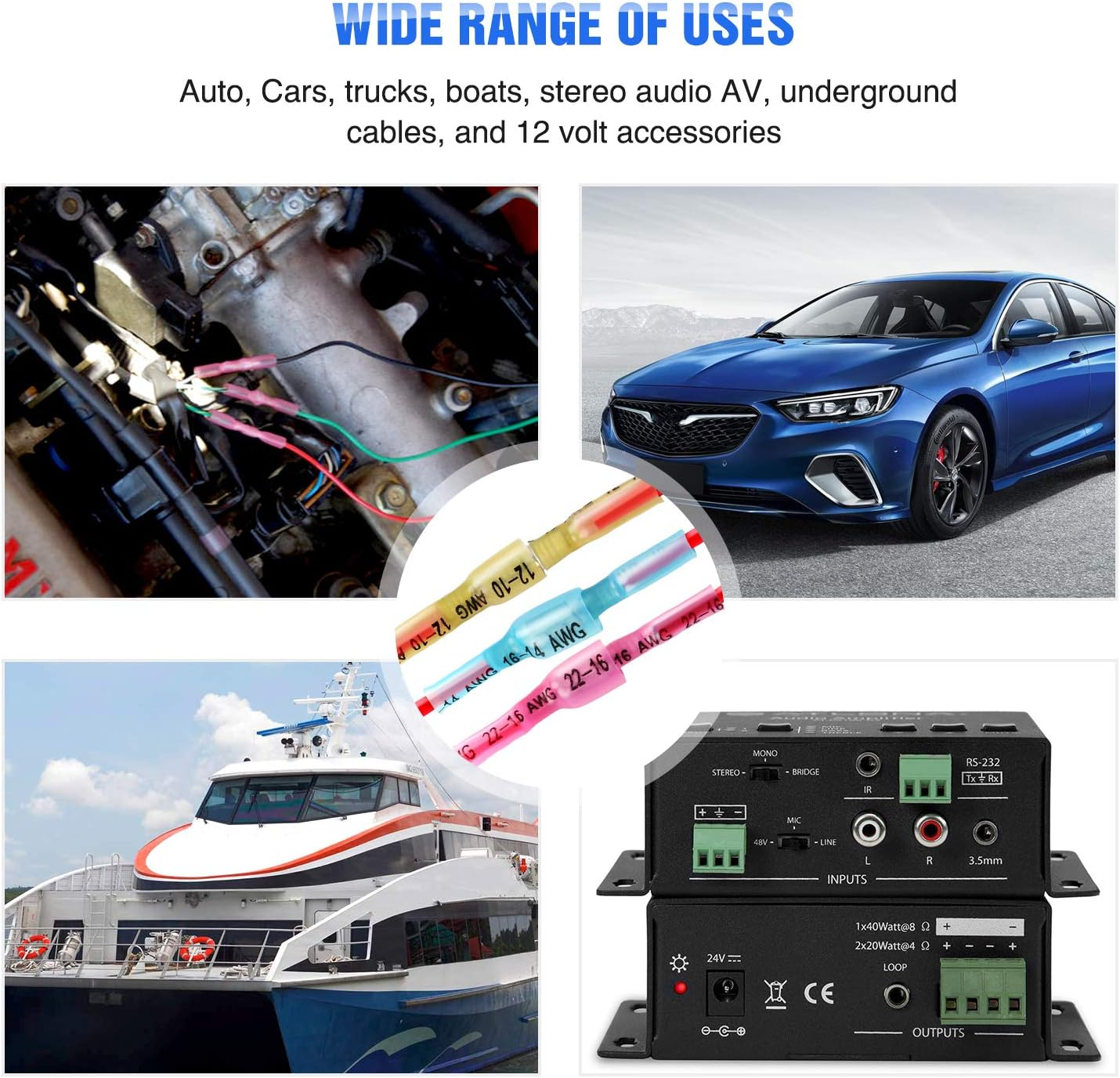 Nilight - 50027R 250 PCS Heat Shrink Spade Connectors Quick Disconnect Wire Connectors Electrical Spade Terminals Heat Shrink Fully Insulated Male and Female Wire Spade Connectors