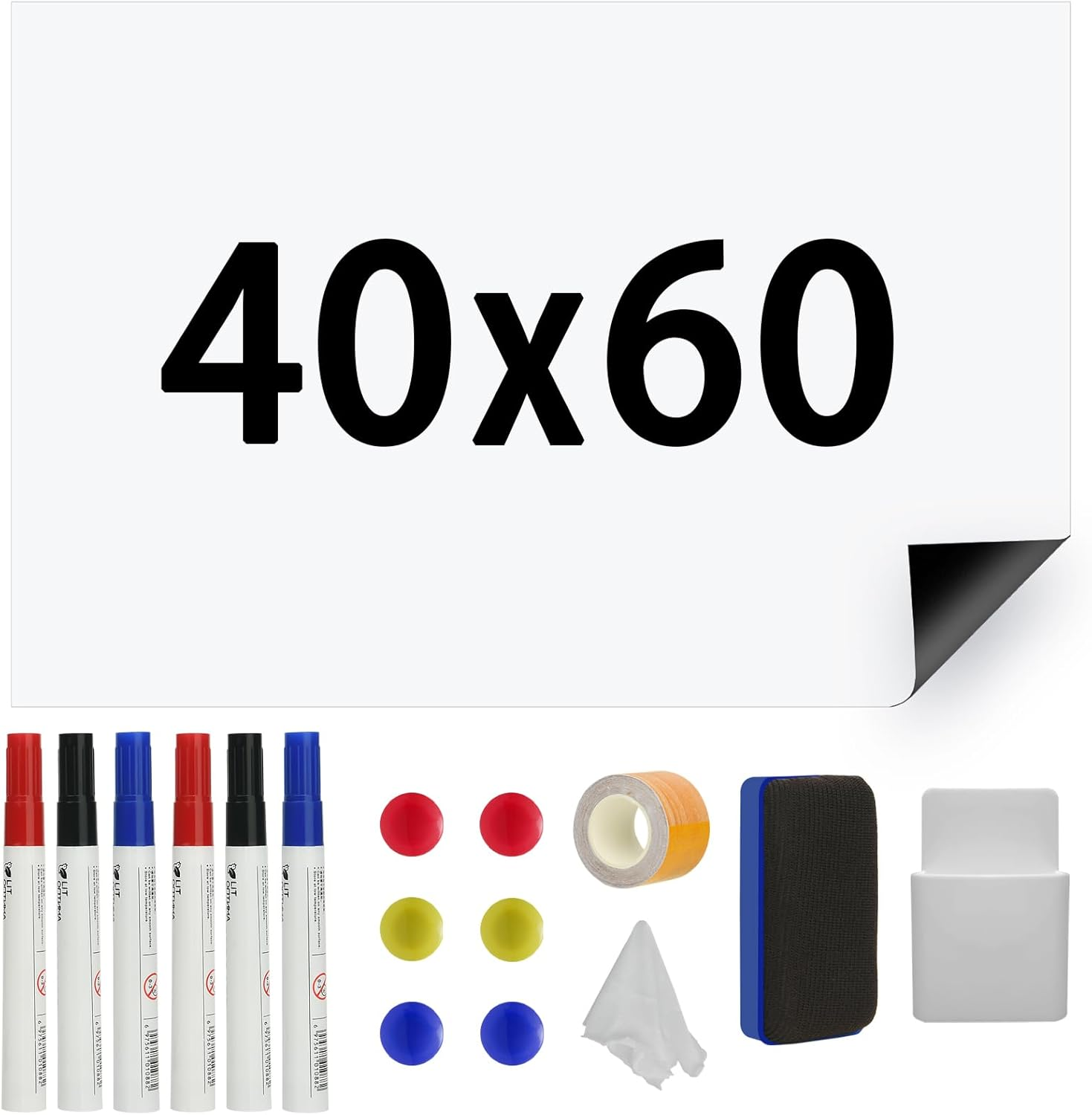 A4 2 Pcs Black Magnetic Dry Erase Whiteboard Sheet for Fridge,Small Magnet Fridge Message Boards with Pens,1 Eraser,Reminder Sticker, Monthly Planner, Grocery List