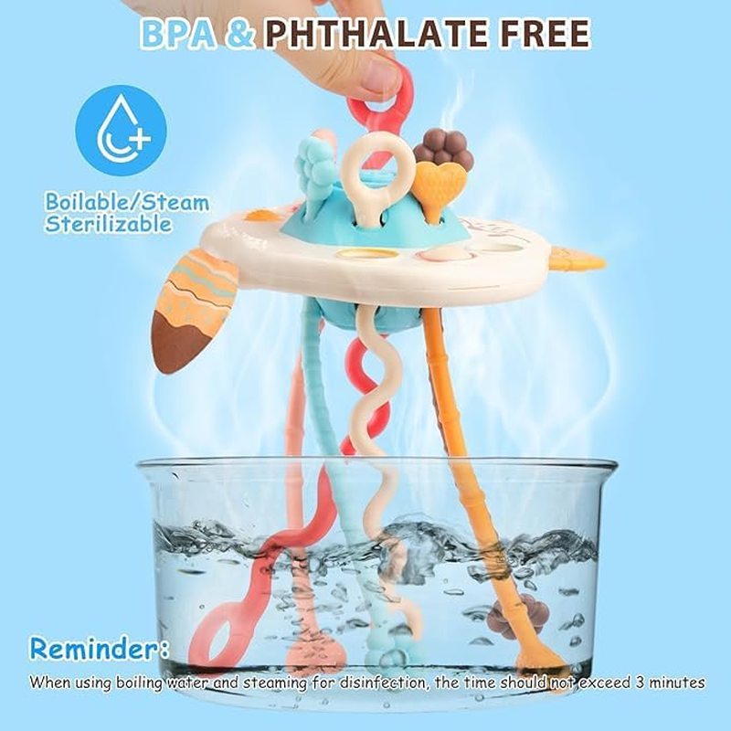 Montessori Pull String Toys Food Grade Silicone Sensory Pulling Toys for Babies 6-12 Months, Airplane Travel Car Stroller Activity Toy Gift for Toddlers Boys Girls 1 2 3 Year Old (Fox Shaped) image number 3