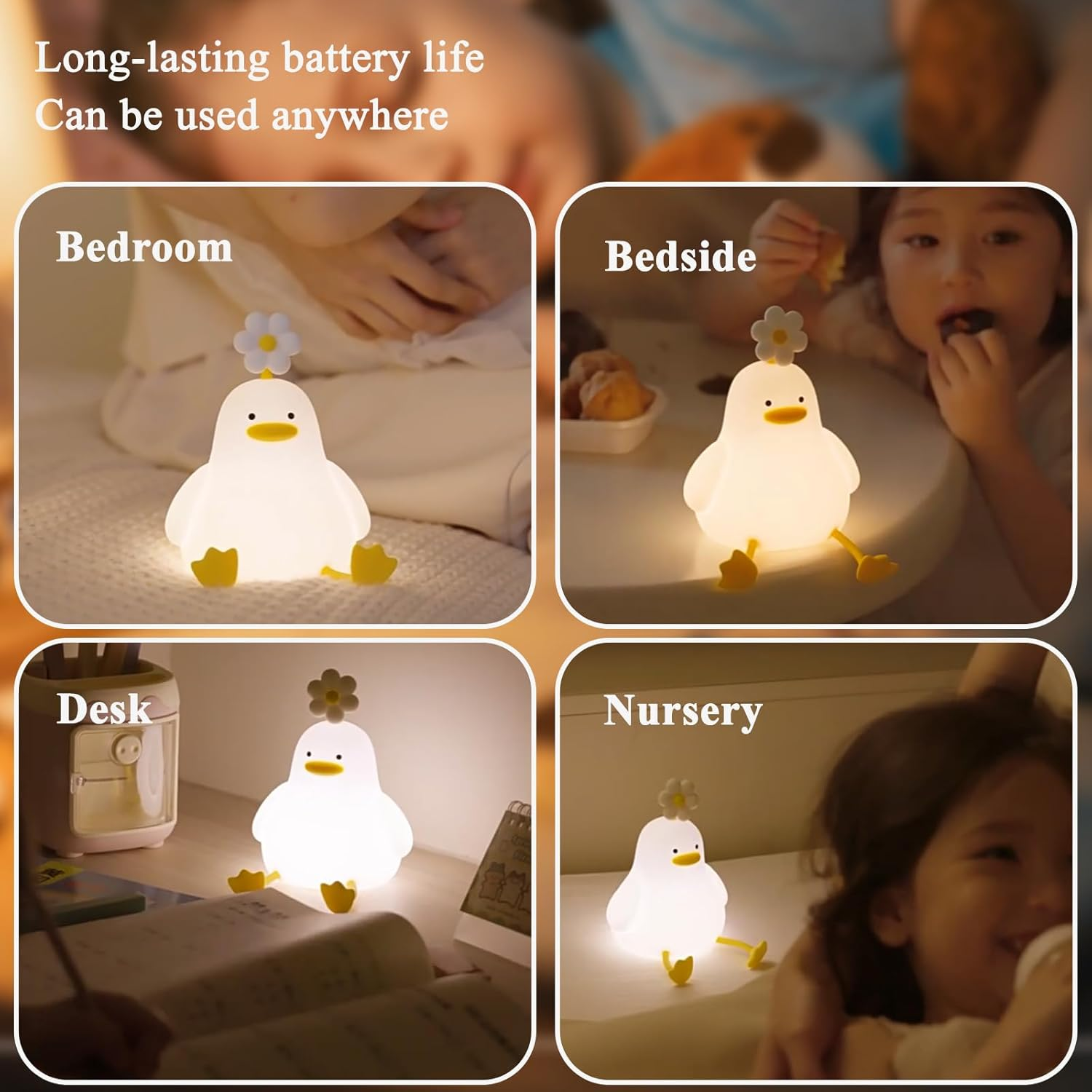 LED Night Light for Kids Warm White Dimmable Changing Kids Night Light,Portable Rechargable Nightlight for Kids Room,Silicone Baby Night Light(Duck) image number 4