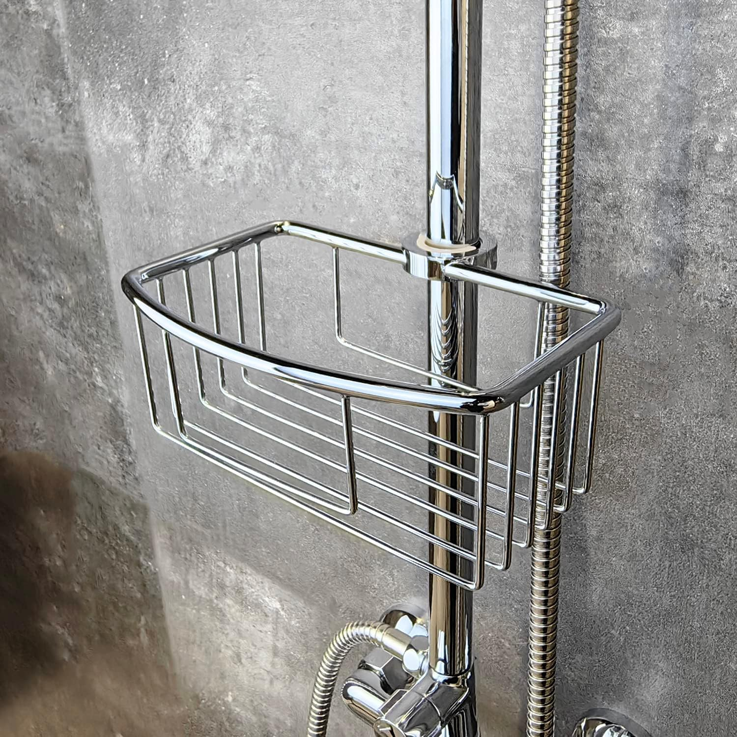 Frafuo Shower Pole Caddy for Shower-6 Size Riser Ring NO Drilling Tension Shower Caddy Basket for Bathroom-Sus 304 Chrome Shower Caddy-Small Shower Caddy Pole with Luxury Standard image number 2