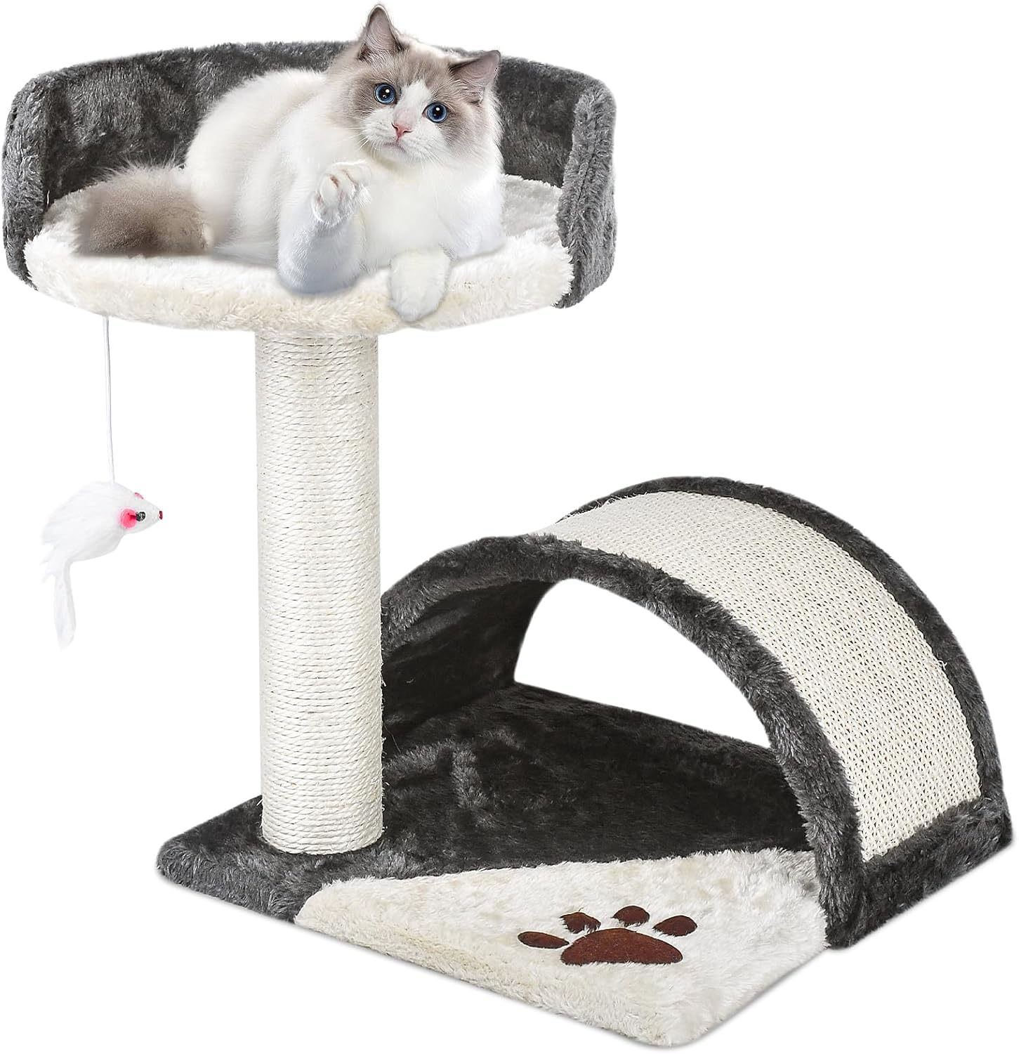 FIEKKRNR Cat Tree Tower with Scratching Posts, Activity Centre Climbing Tree Furniture, Natural Sisal Scratching Post, and Dangling Ball for Indoor Cats, Beige & Gray image number 3