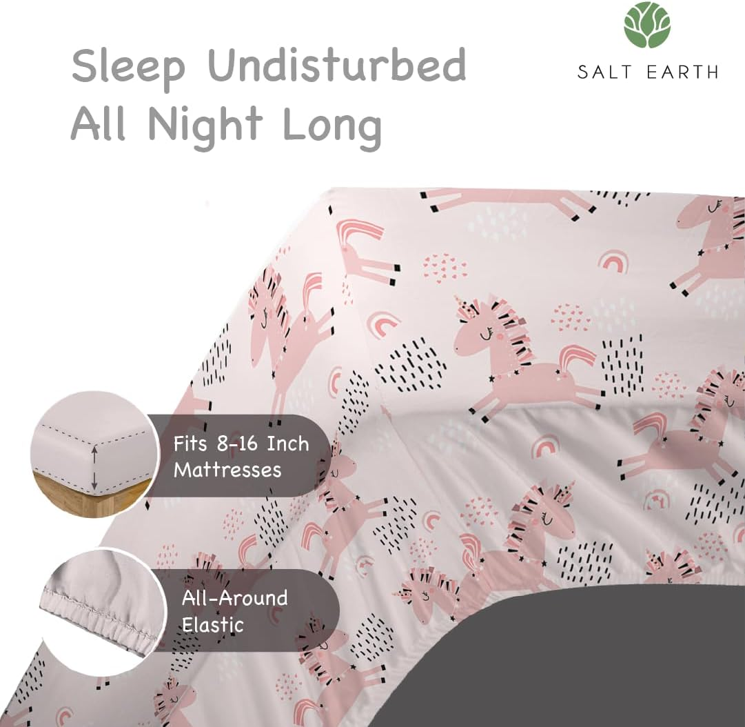 100% Cotton 210TC Salt Earth Kids Bedsheet, Twin Sheets Set for Toddler Bed, 3 Piece Bedding Set Including Flat Sheet, Fitted Sheet, and Pillowcase, Themed Cute Sheets for a Playful Kids Bed (Uni Fly) - Rainbow image number 6