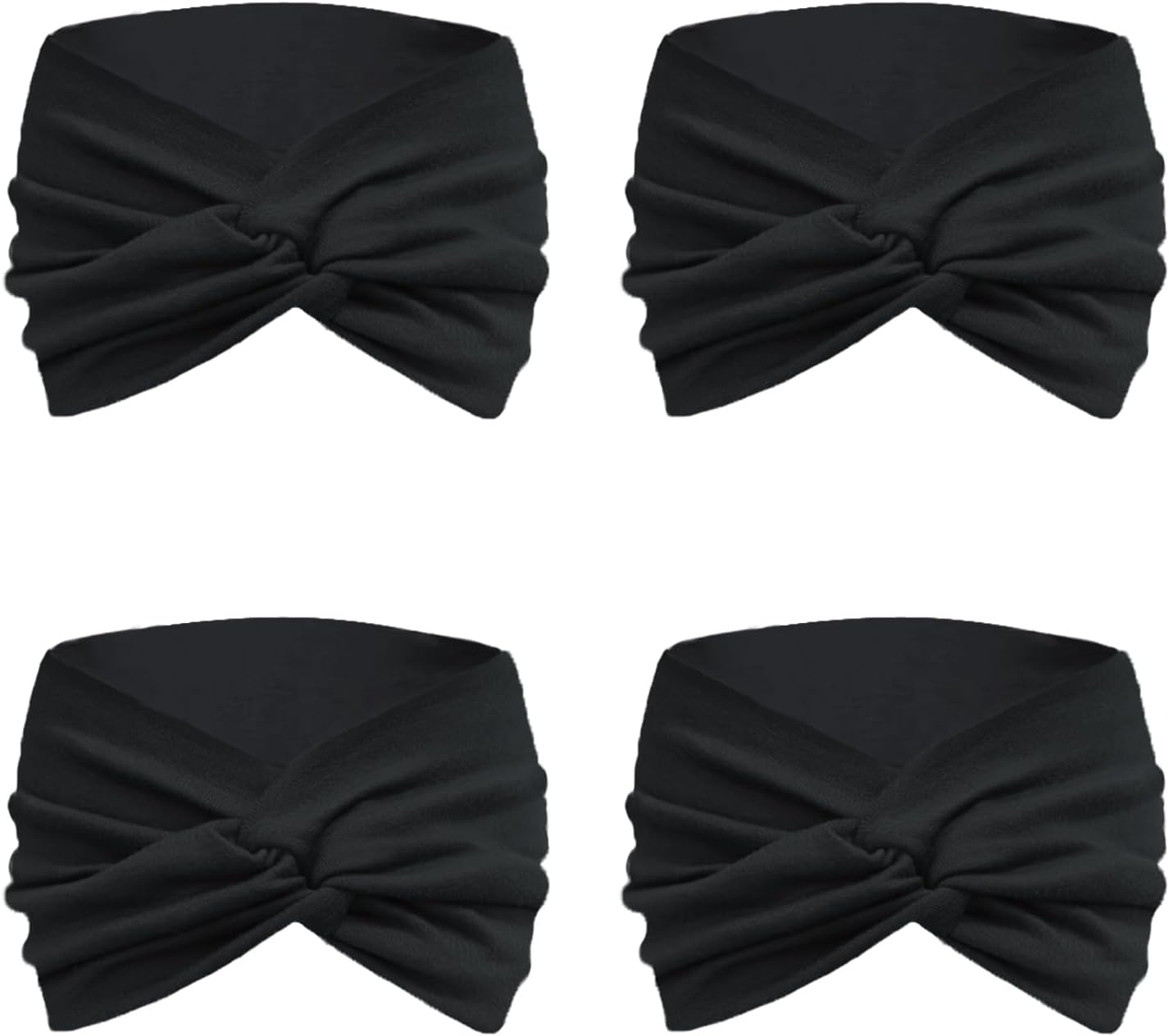 IVARYSS Extra Wide Headbands for Women Non-Slip, 7'' Large Twist Knotted Stretchy Wraps Head Bands Hair Accessories, 4 Pack, Black - Boho Set1 image number 4