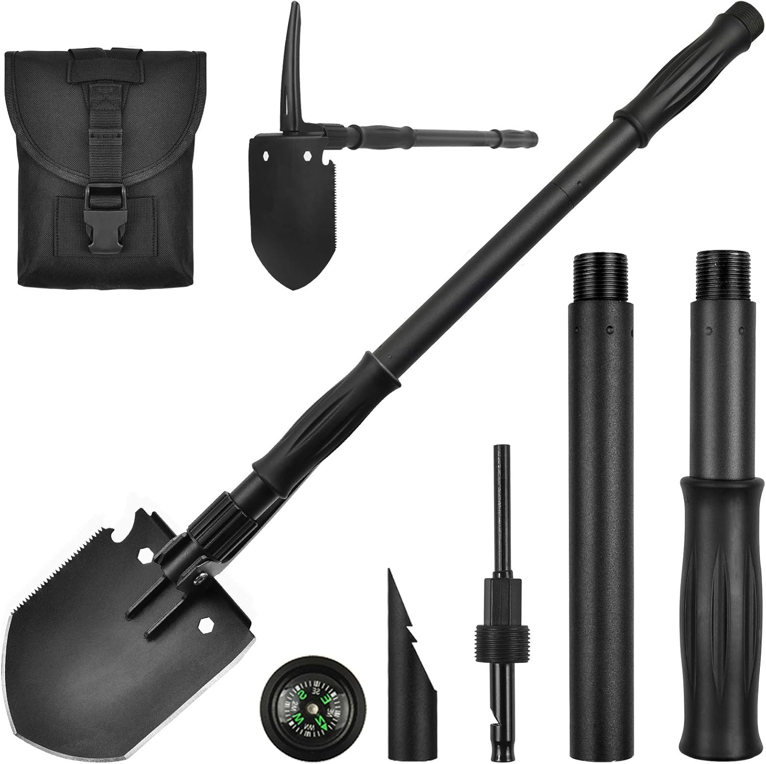 Folding Shovel Pickax with Carrying Pouch Portable Tactical Army Spade Military Multitool for Outdoor off Road Camping Hiking Driving Backpacking Entrenching Digging Gardening Survival Vehicle Tool