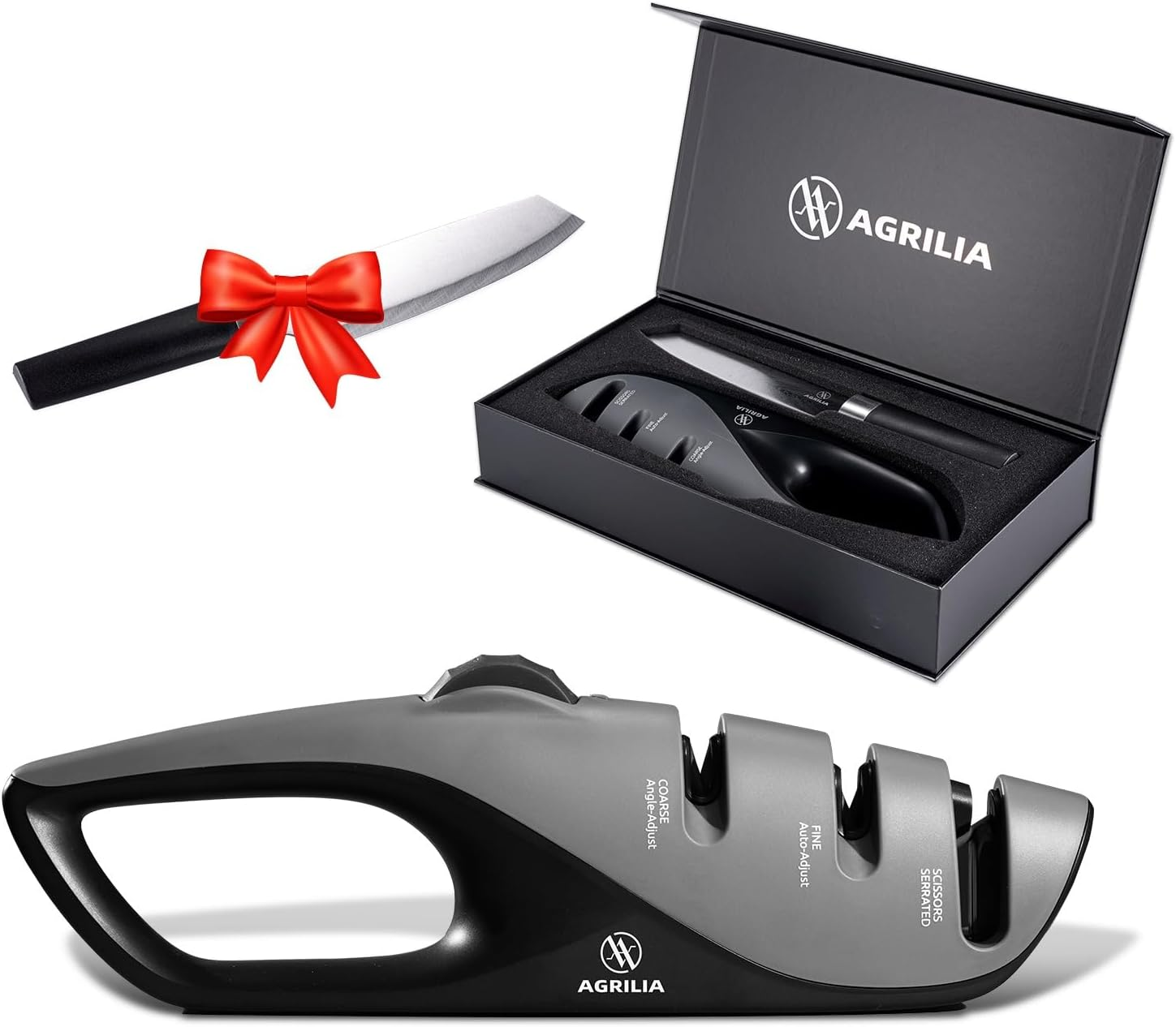 Agrilia Premium Knife Sharpener with Adjustable Angle Knob - Manual Sharpening Tool for Knives & Scissors, Includes Gift Chef'S Knife - Repair & Polish Blades, Non-Slip Grip for Safety image number 4