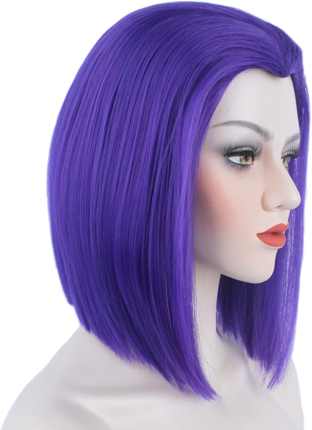Purple Short Bob Straight Wig Women'S 14-Inch Shoulder Length Wig Heat Synthetic Fiber Middle Part Hair for Halloween Costumes Party image number 2