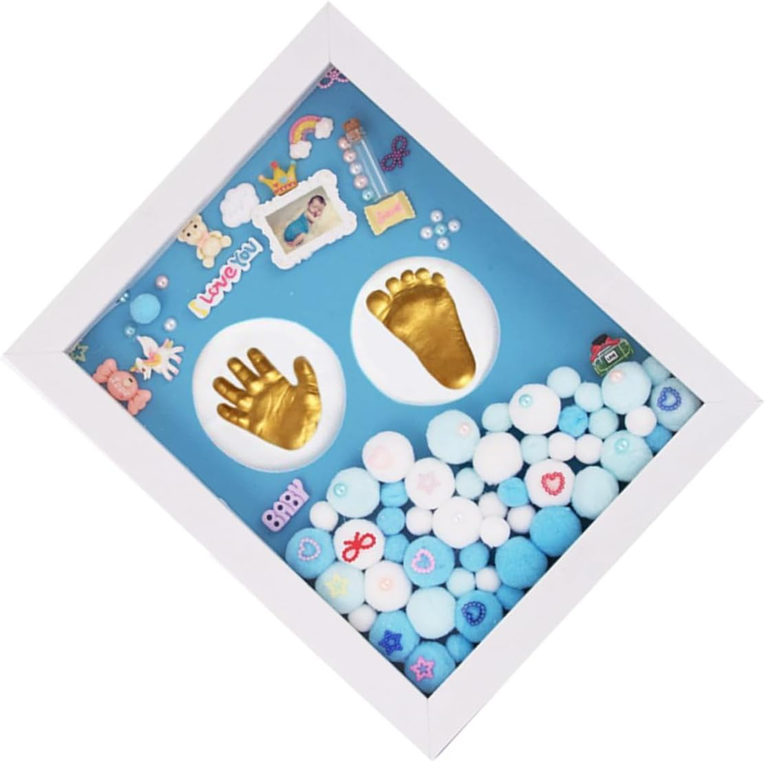 Unique Milestone Photo Frame Handprint Footprint Kit for Boy Girl Safe Material Shower Memory Keepsake image number 1