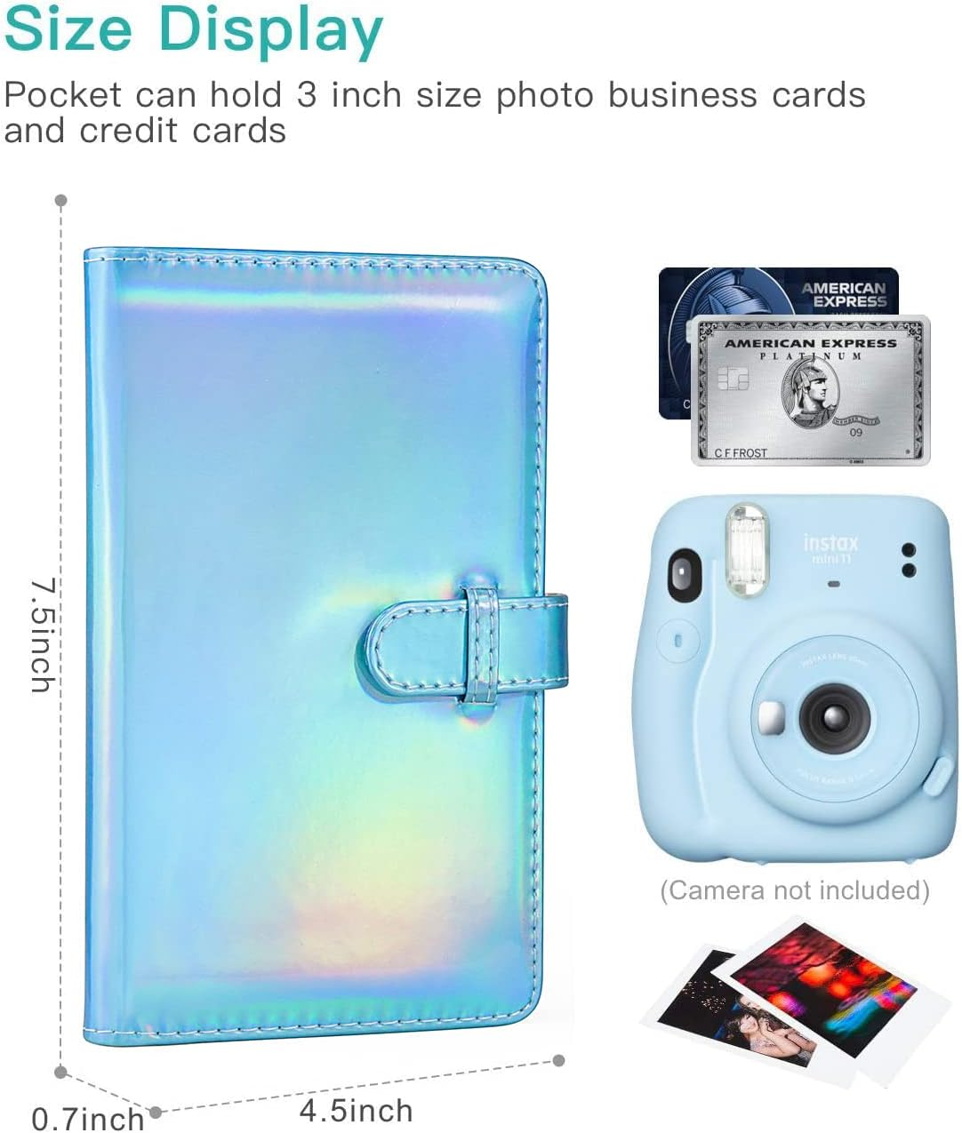 Polaroid Photo Albums, 96 Pockets PU Leather Mini Album Compatible with Fujifilm Instax Mini 7S 8 8+ 9 25 26 50S 70 90 Film, Polaroid PIC-300 Z2300 Film Instant Camera, Blue - Blue image number 1