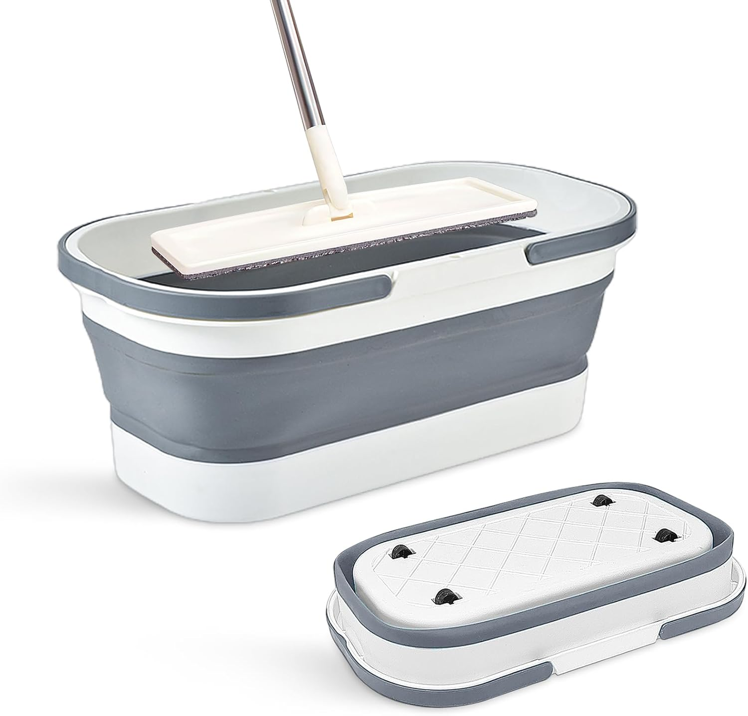 Goderewild Collapsible Plastic Bucket with Wheels 12L (3.17 Gallon) for House Cleaning, Camping, and RV - Multi-Purpose Rectangular Handy Basket for Cleaning Mop - Lightweight and Portable (Blue)