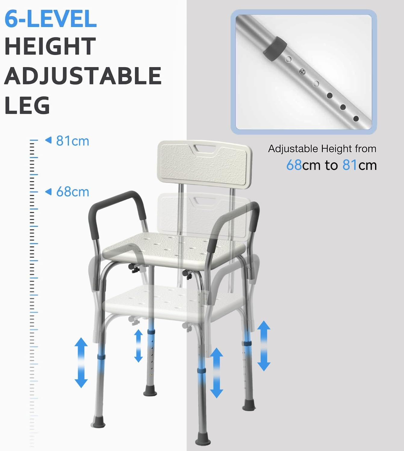 Yuking Shower Chair Seat with Padded Armrests and Back Heavy Duty Shower Chair for Bathtub Slip Resistant Shower Seat with Adjustable Height Shower Chair for inside Shower with 350 Lb Capacity image number 1