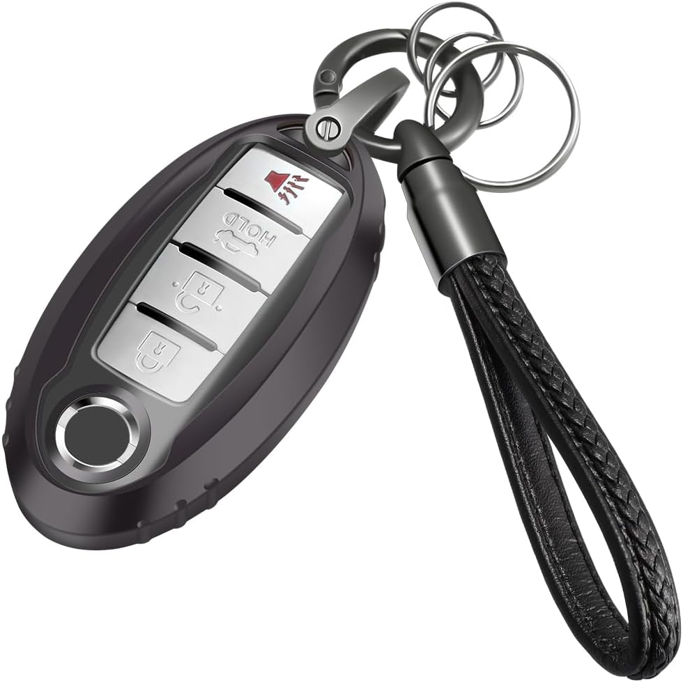Lcyam TPU Smooth Case Key Fob Cover with Keychain Holder for 3/4/5 Button Nissan Altima Maxima Sentra X Trail Patrol Murano Pathfinder Serena Kicks Armada Juke Versa Accessories, Black