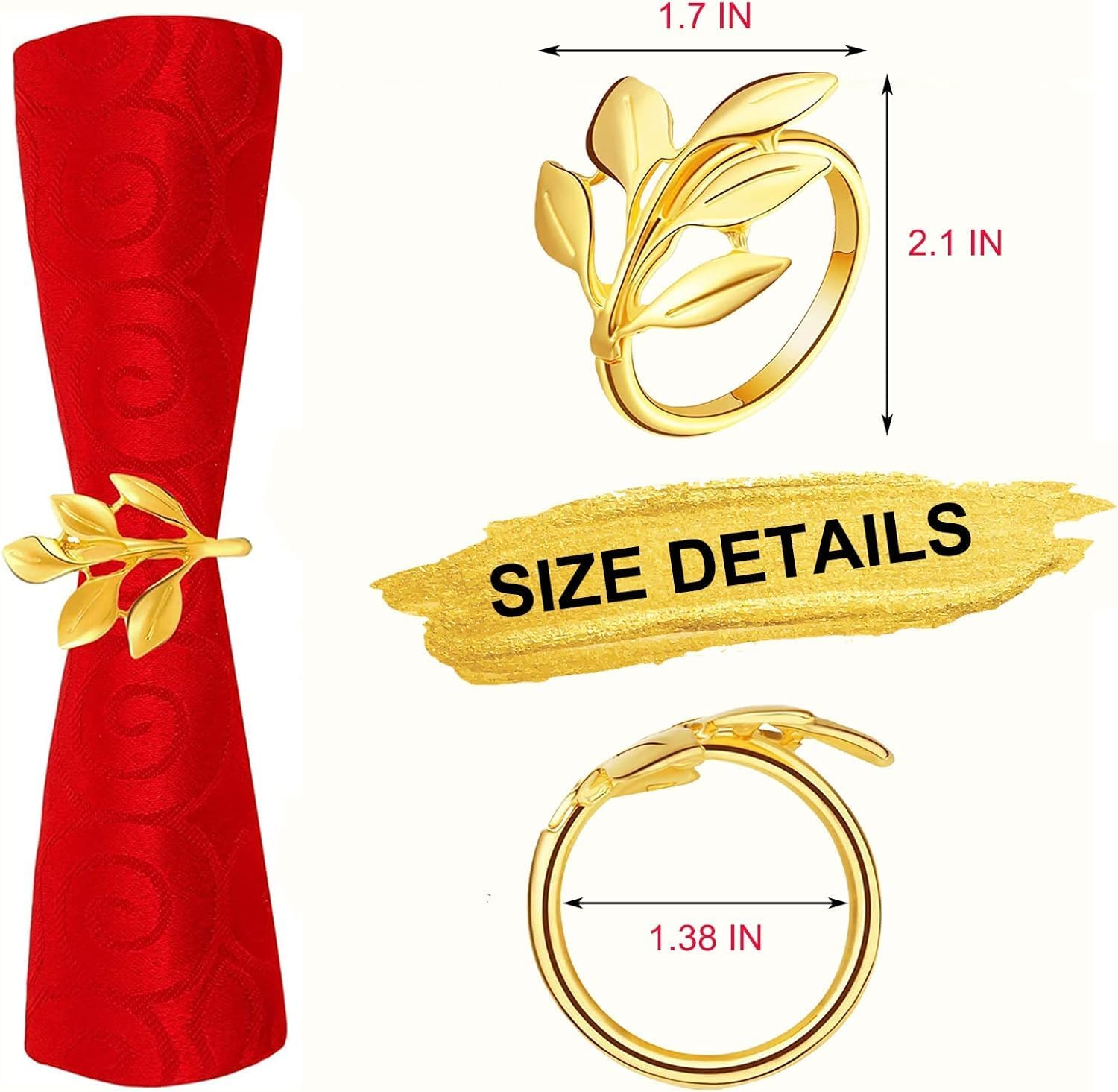 20Pcs Napkin Rings, Leaf Gold Napkin Rings Set for Table Napkins, Home Decor for Cloth Napkins, Stylish Gold Napkin Holder, Kitchen Decor and Wedding Decorations image number 6