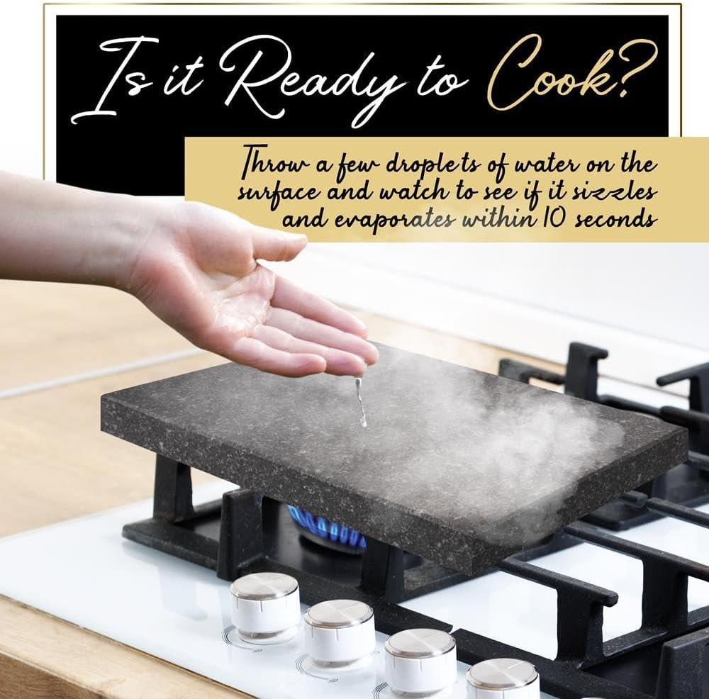 Nutrichef Cooking Stone Grill Set - Hot Lava Rock Sizzling Plate for Steak BBQ & Meat Grilling with Stainless Steel Knives, Cooks and Retains Heat & Flavor, Heated Tray for Serving Food image number 2