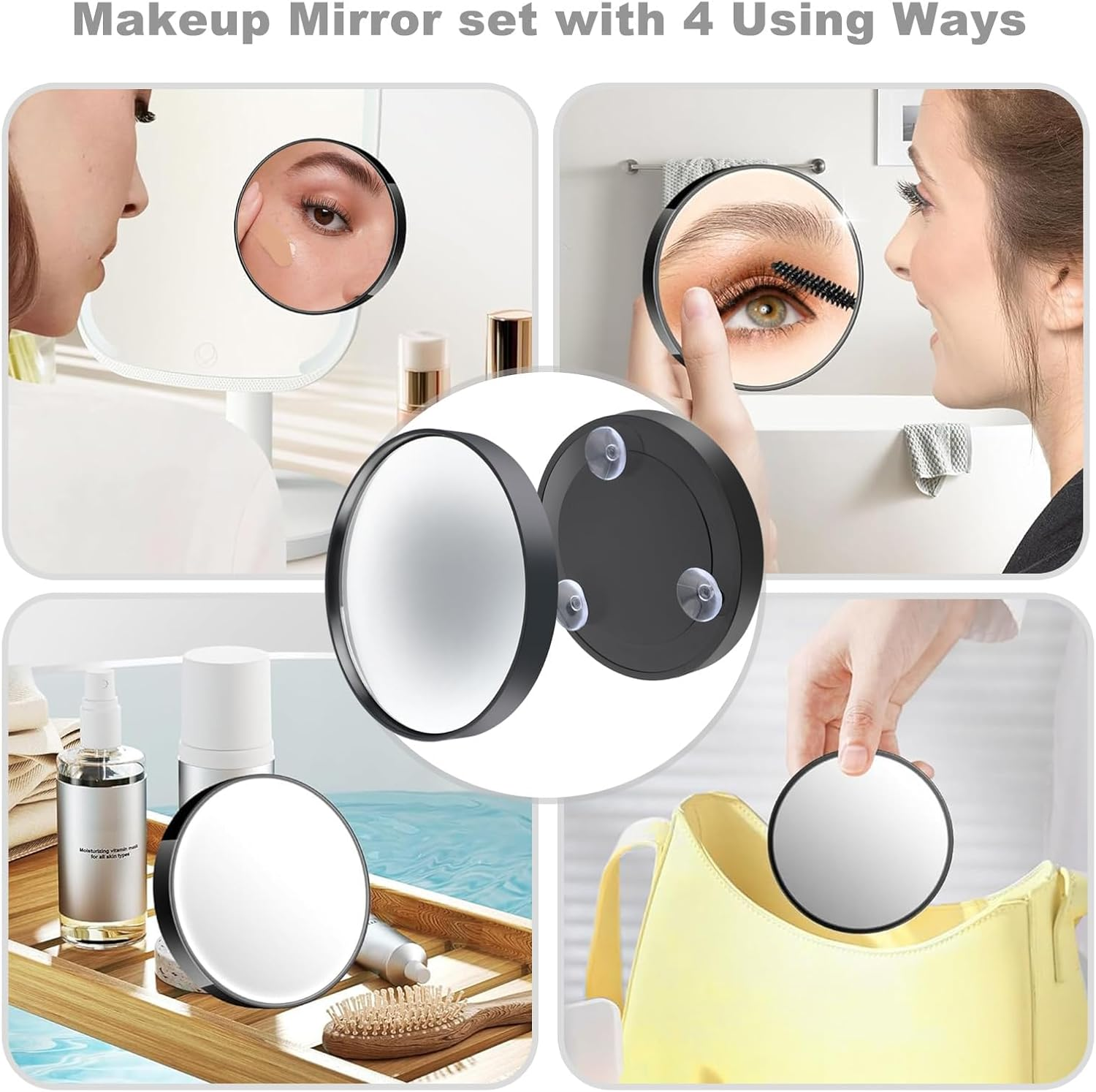 Magnifying Mirror Set, 20X&30X&40X Suction Cup Makeup Mirror, 2 Tweezers. 4.5 Inch Compact Mirror for Travel, Bathroom, Home, Gifts for Women image number 5