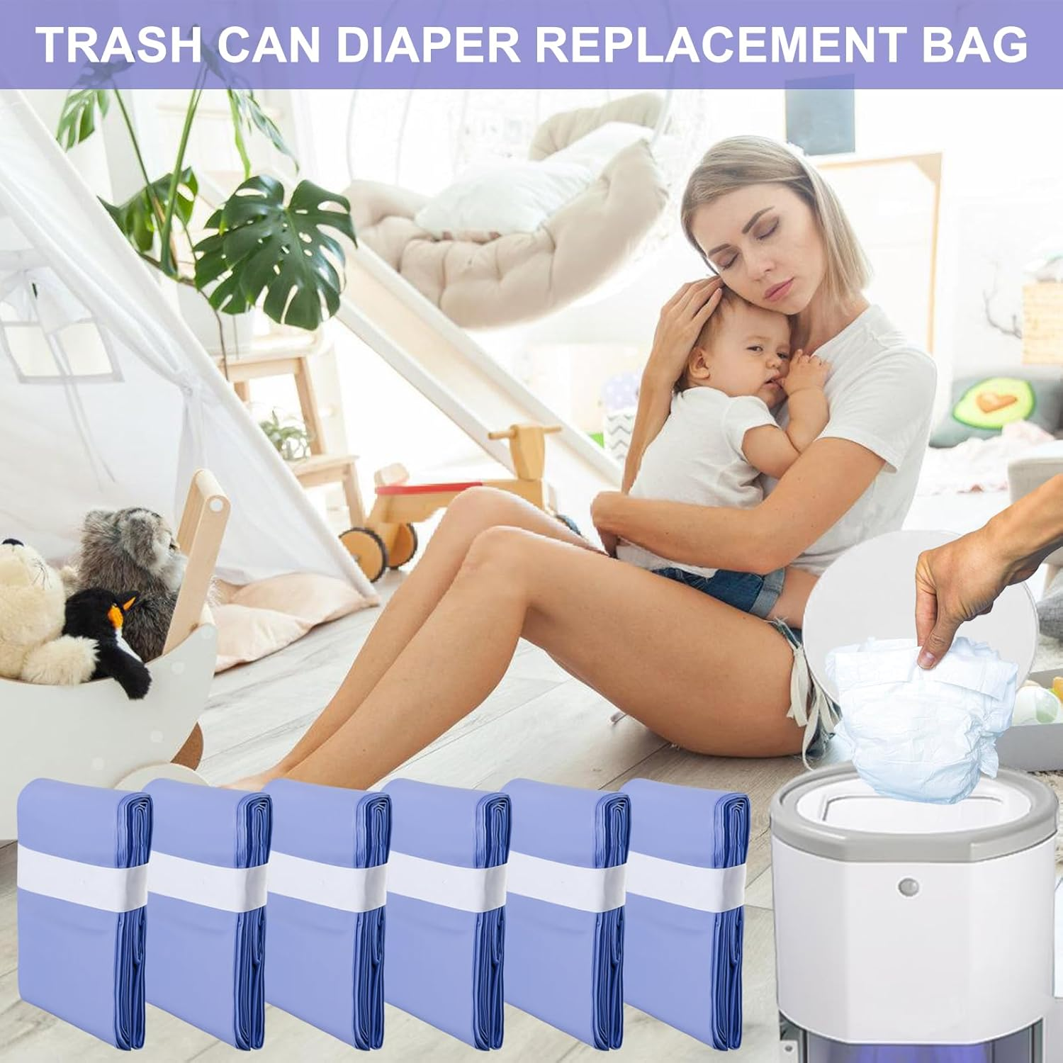 Pack of 6 Nappy Bin Refill Film Compatible with Basket, 16 L Refill Bag, Refill Film, Nappy Bin, Rubbish Bag, Nappy Bag, 12 M Long Nappy Disposal Bags image number 4
