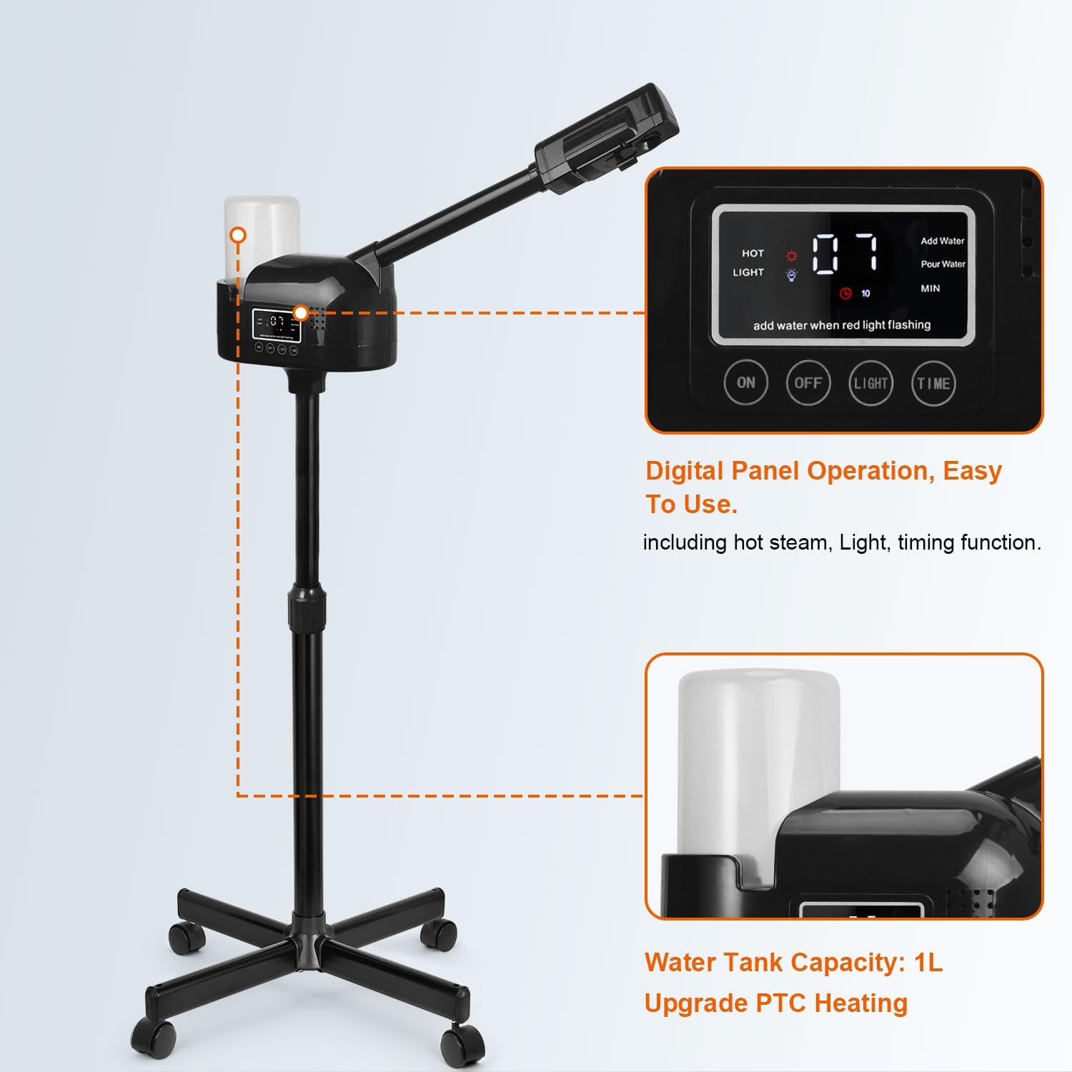 Professional Facial Steamer, Black Facial Steamer Upgrade PTC Heating, Esthetician Steamer Hot Mist Face Steamer for Salon Spa Beauty image number 1