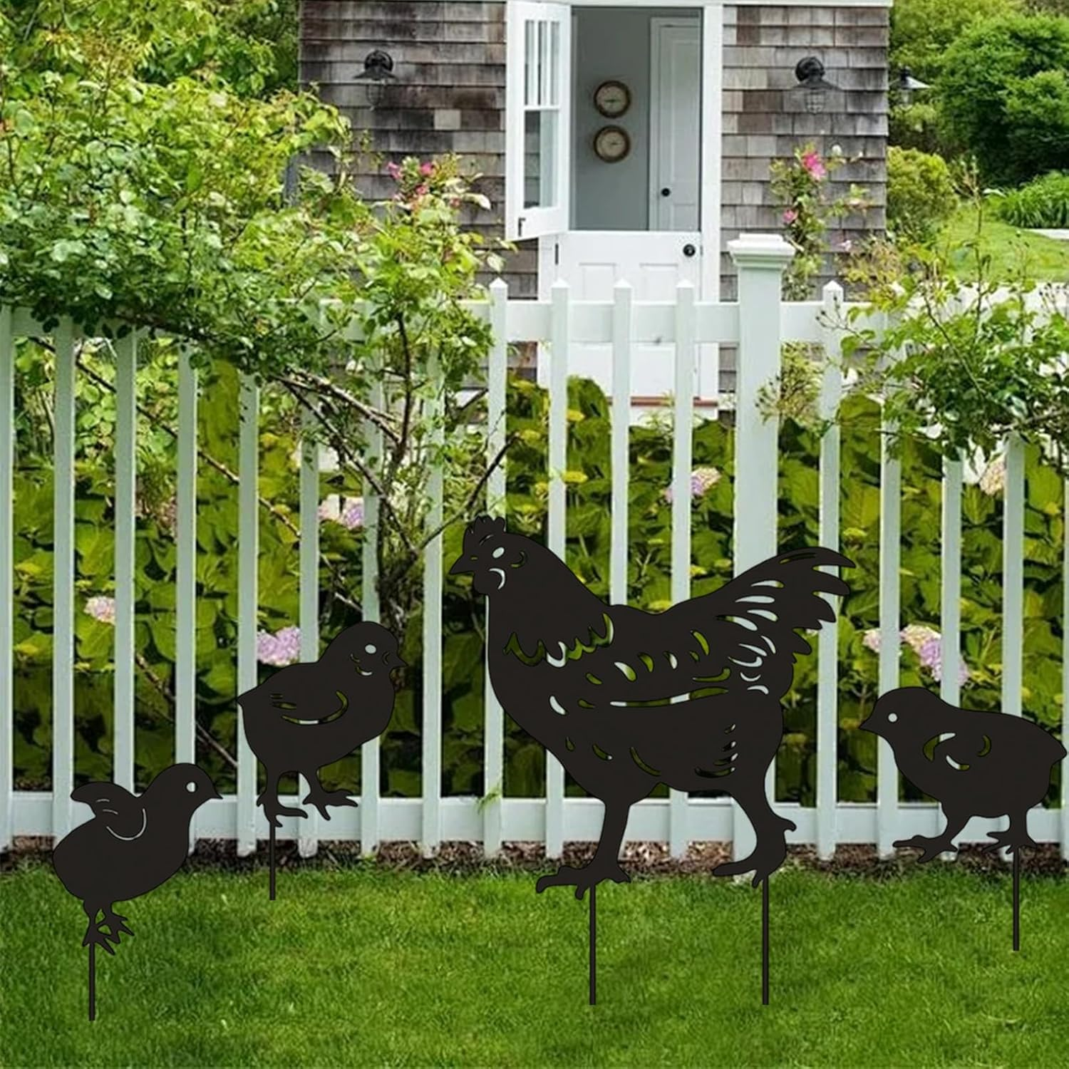 INCAUCA 4Pcs Metal Chicken Garden Stakes, Decorative Hen and Chicks Yard Stakes, Metal Animal Yard Decor, Chicken Art Silhouette Statue for Lawn Patio Gazon Outdoor Ornament image number 6