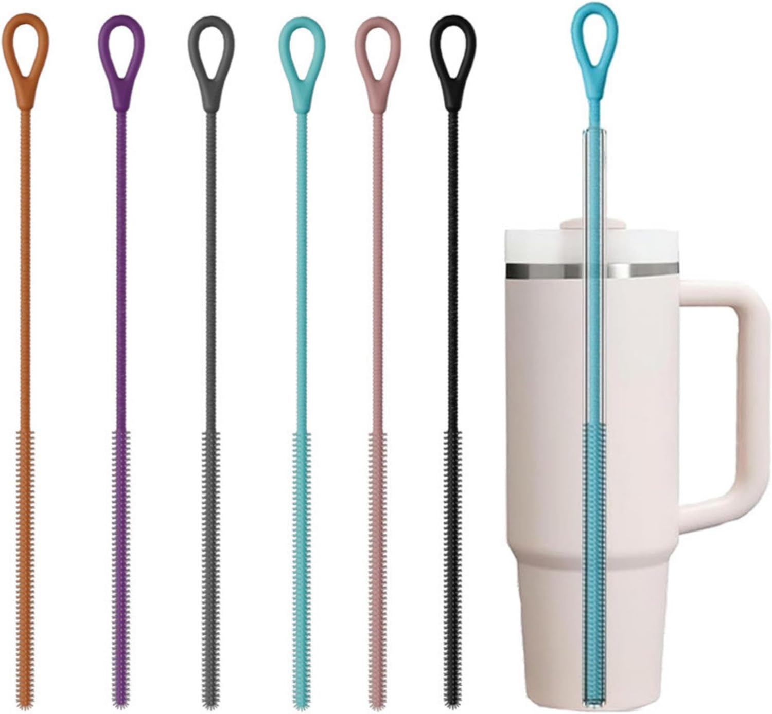 Silicone Straw Cleaner Brushes &ndash; Reusable, Bendable & Food-Grade with Non-Slip Handle | 6 Pack Multi-Colour Set for Straws, Bottles & Narrow Spaces (6Mm Diameter, 25Cm Length) image number 5