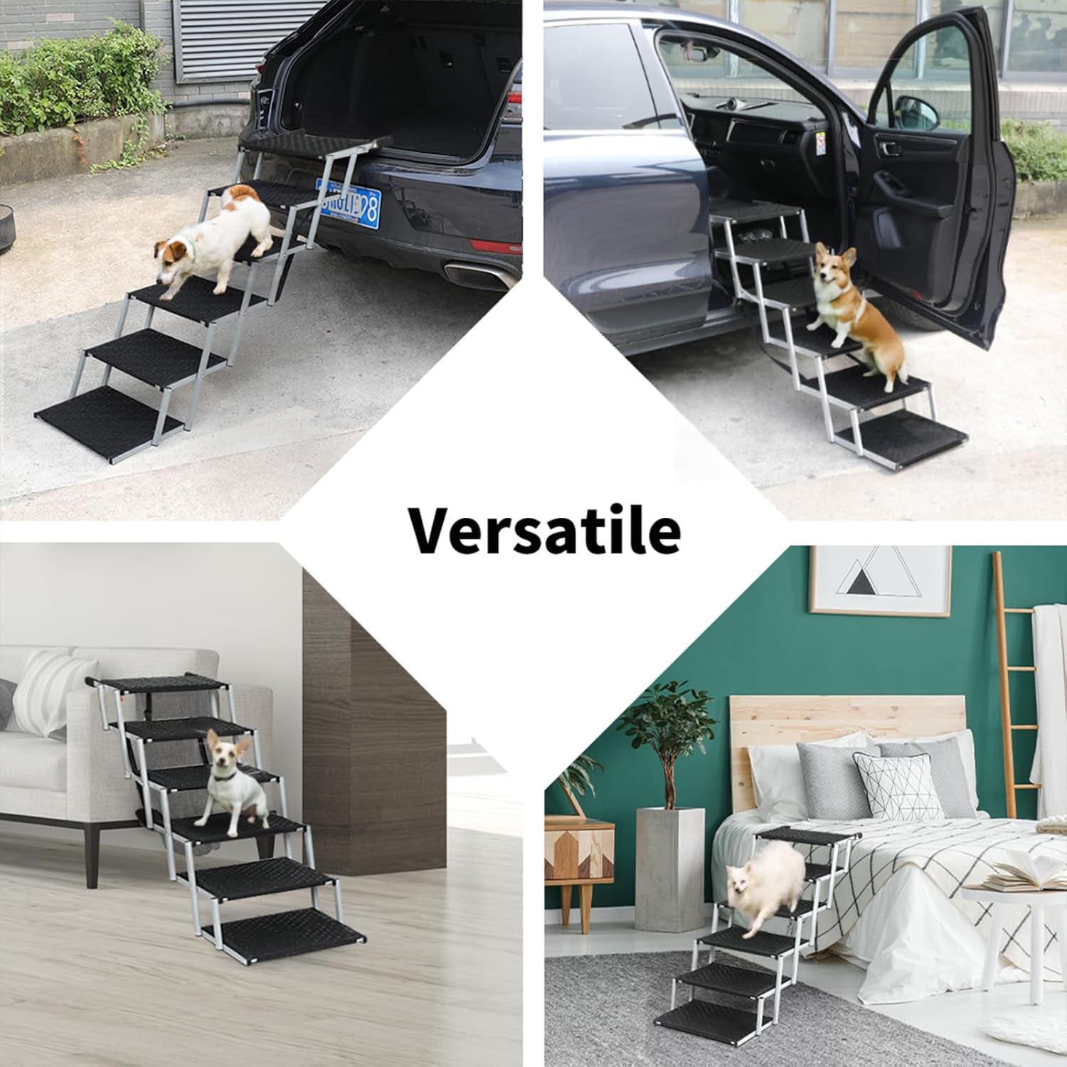 Pawz Folding Dog Stairs for Large Dogs - Portable 6-Step Steel Pet Ramp for Cars, Suvs, Trucks, with Non-Slip Reinforced Steps, Adjustable Height, Supports up to 90KG image number 1