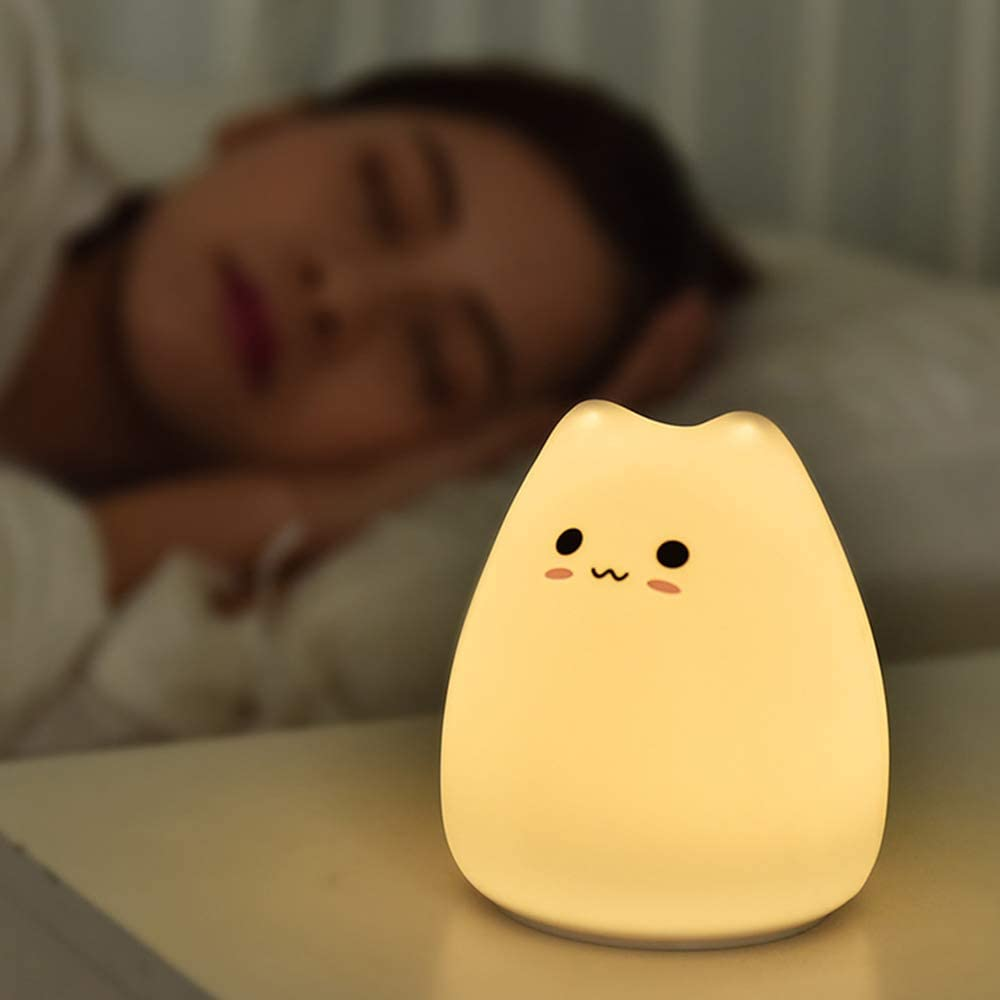 Cat Night Lamp Cute Night Light for Kids Baby Soft Silicone Bedside Lamp 7 Colors Nursery Light (2) image number 3