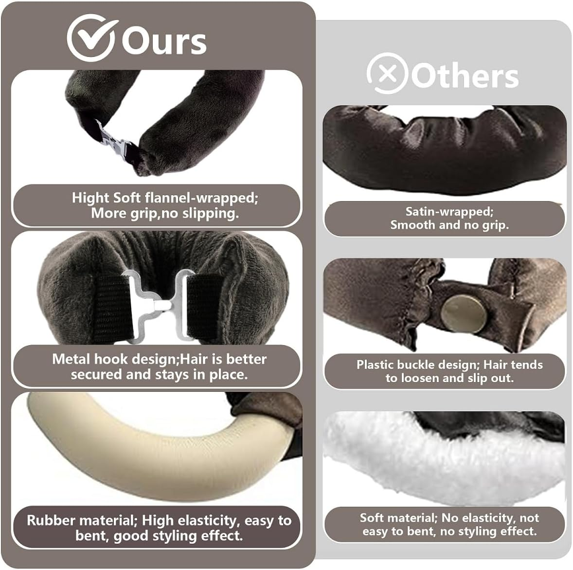 4Pcs Heatless Hair Curler Set with Hook - Flexi Rods for Overnight Curls & Blowout, No Heat Curling Rods for All Hair Types, Soft Headband Hair Rollers for Natural Waves (Brown) image number 3