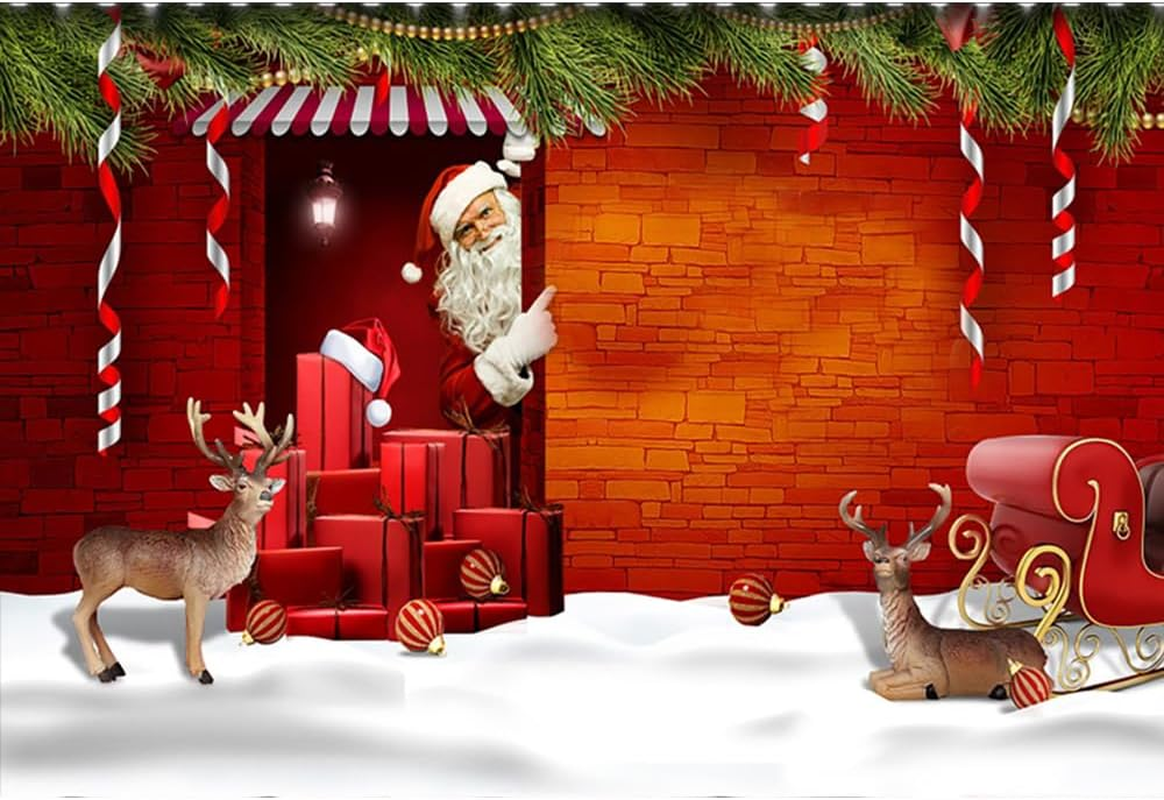 Yongfoto 2.2 X 1.5 M Vinyl Photo Background Santa Claus Gifts Christmas Photography Background for Photo Shoots Portrait Photos Party Children Wedding Photo Studio Props image number 1
