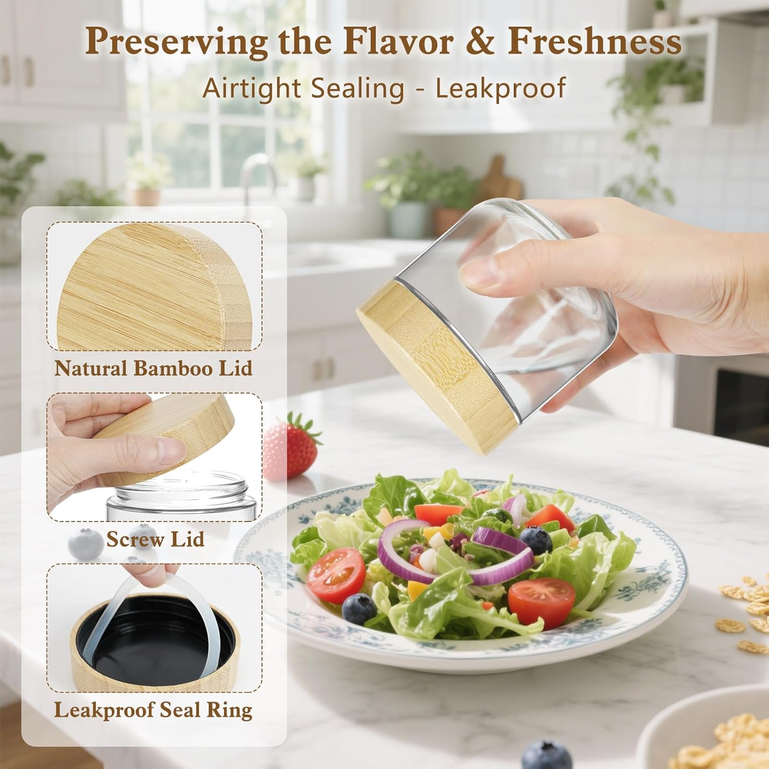 UHAPEER 6 Pack 10Oz Glass Containers with Bamboo Lids: Stackable & Leak-Proof Glass Overnight Oats Jars for Hot/Cold Foods, Travel Meals Prep & Plan, Pantry Storage (Dishwasher & Microwave Safe) image number 5