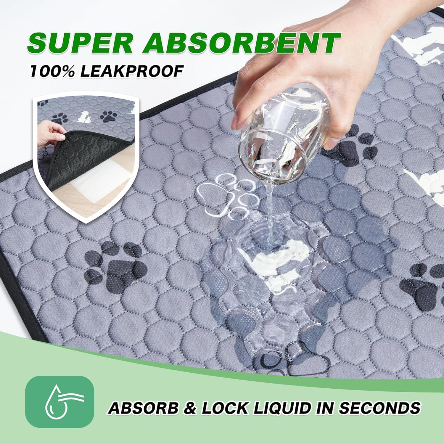 Washable Pee Pads for Dogs, 4 Pack Absorbent Reusable Training Dog Pads Pet Puppy Pads, Non-Slip Potty Pads for Whelping, Playpen, Crate, Bed, Grey 18"X24" image number 4