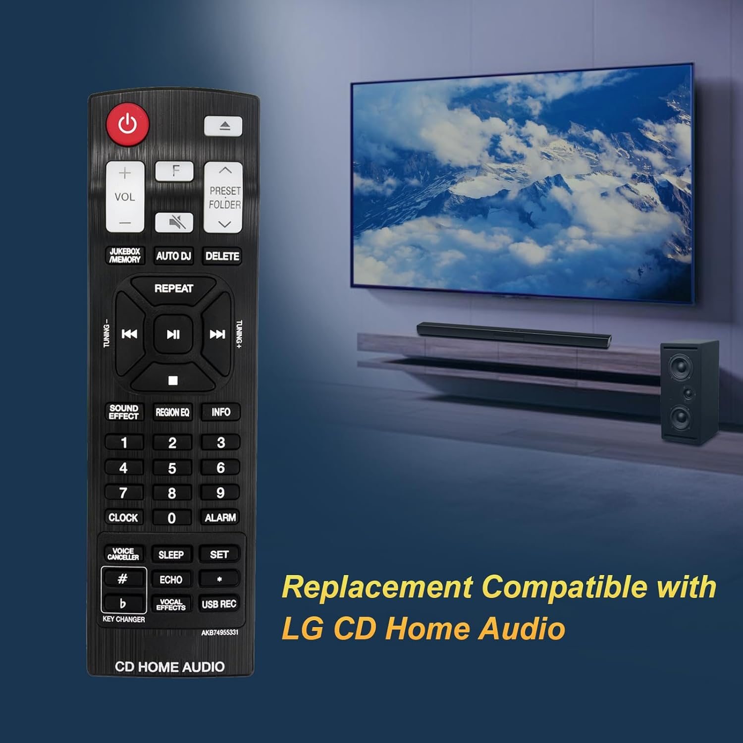 AKB74955331 Replace Remote Control Compatible with LG Stereo System Mini Hi-Fi CJ88 CJ98 NJ98F CJ87 CJS87F CJS98F CJS88F CJ88FB CJS88W OJ98 XBOOM Audio System image number 1