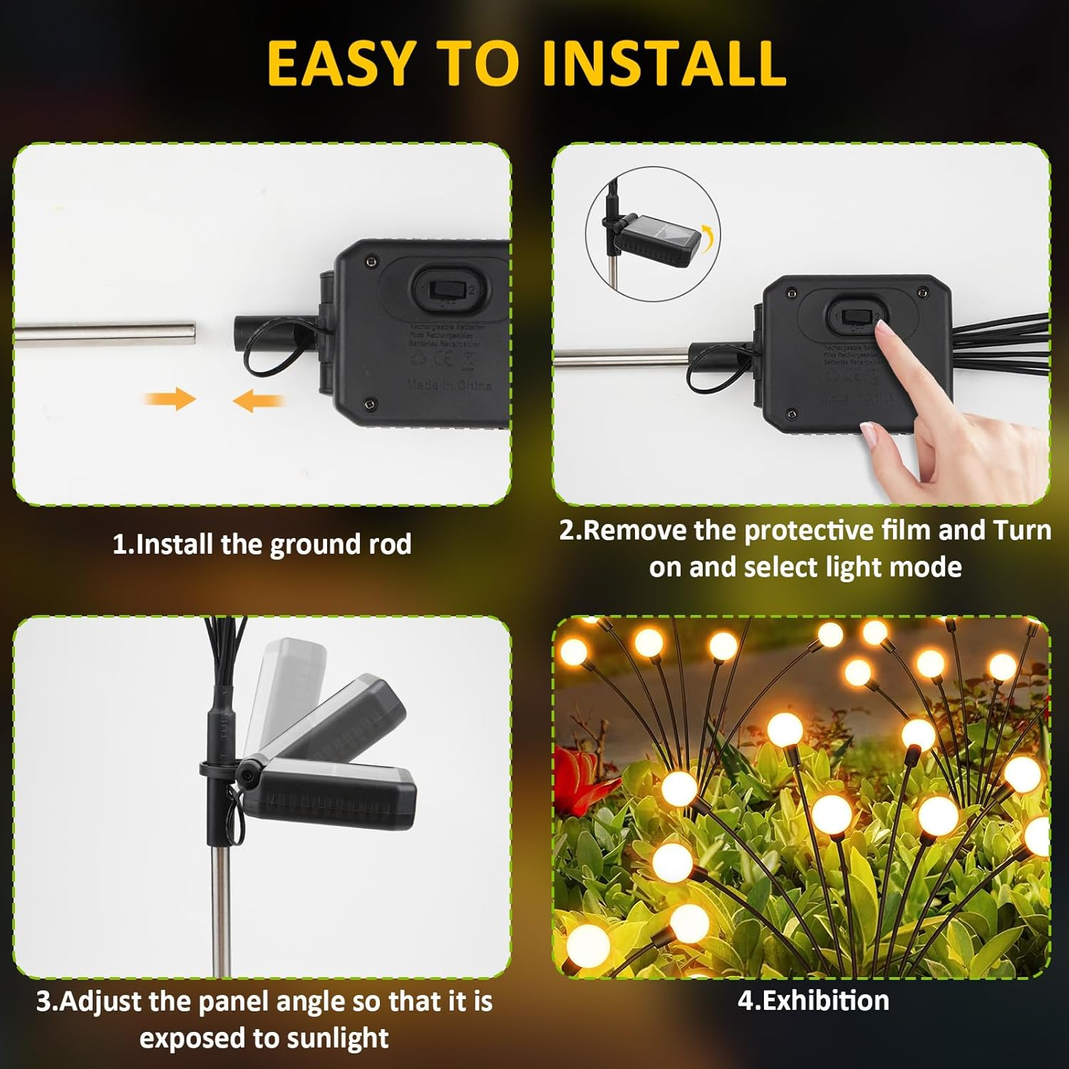 Fiflying Pack of 2 8 LED Fireflies Solar Lights Outdoor Improved Heights Optional Modes Firefly Light IP65 Waterproof Solar Lights for Path Yard Patio Decorative