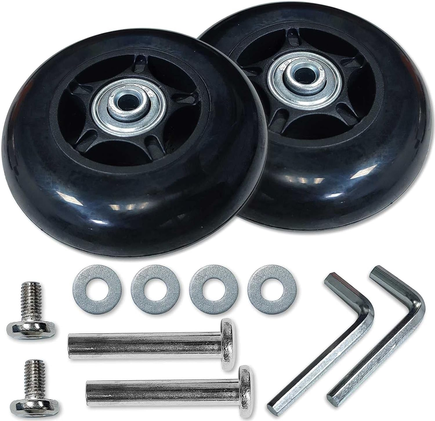 Luggage Suitcase Replacement Wheels 360 Spinner Wear Resistant Rubber Caster Deluxe Repair Tool Kits with Metal Bearings Axles M6 X 36Mm, Black, 60Mm X 18Mm X 6Mm, 2Pcs