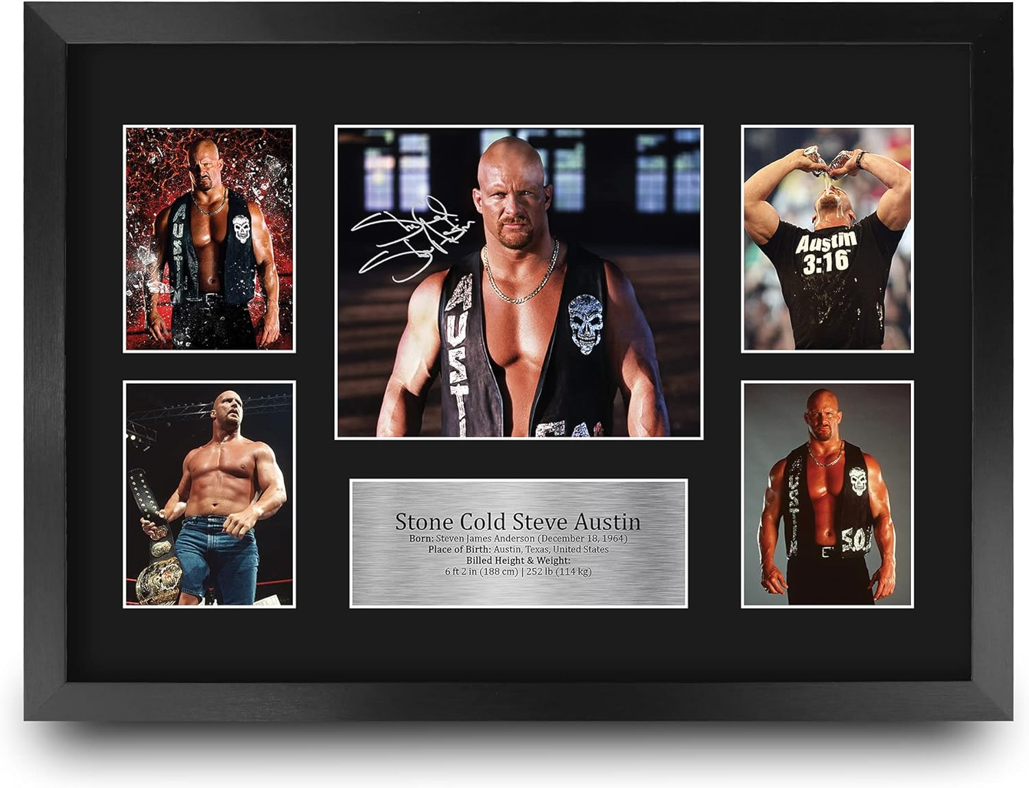 HWC Trading FR Stone Cold Steve Austin Gift Signed FRAMED A4 Printed Autograph WWF WWE Wrestling Gifts Print Photo Picture Display