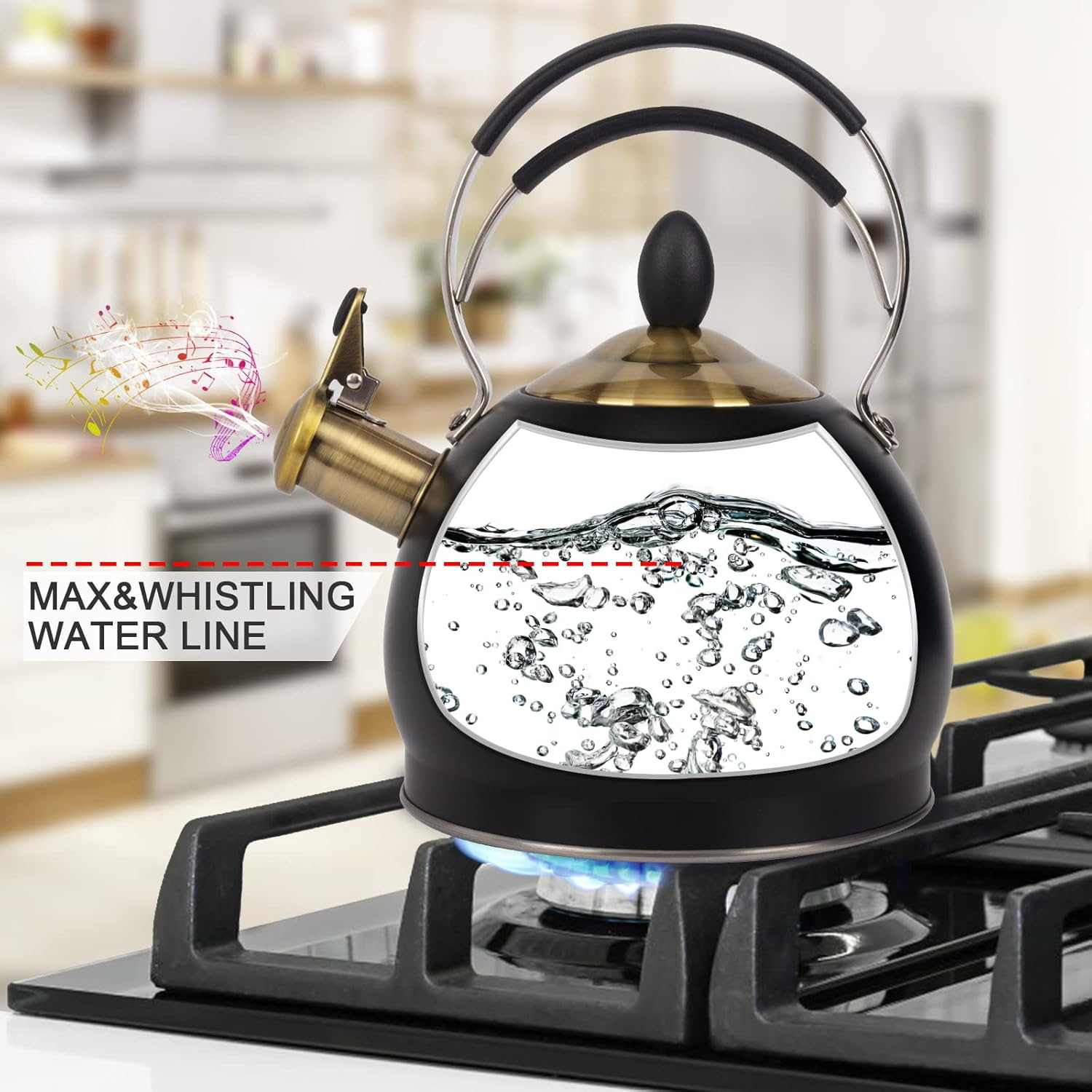 Whistling Tea Kettle Stainless Steel Teapot, Teakettle for Stovetop Induction Stove Top, Fast Boiling Heat Water Tea Pot 2.6 Quart image number 2