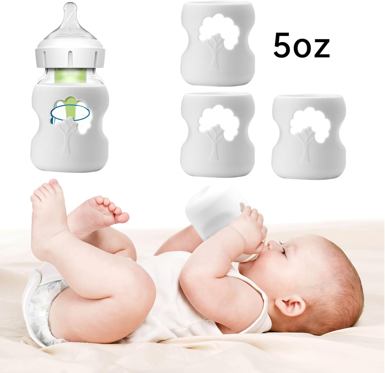 3 Pack White Silicone Sleeves for Dr. Brown'S Glass Baby Bottles 5Oz, Anti-Slip & Anti-Breakage Design, Compatible with Dr. Brown'S Wide-Neck Glass Bottles (5 Ounce) image number 2