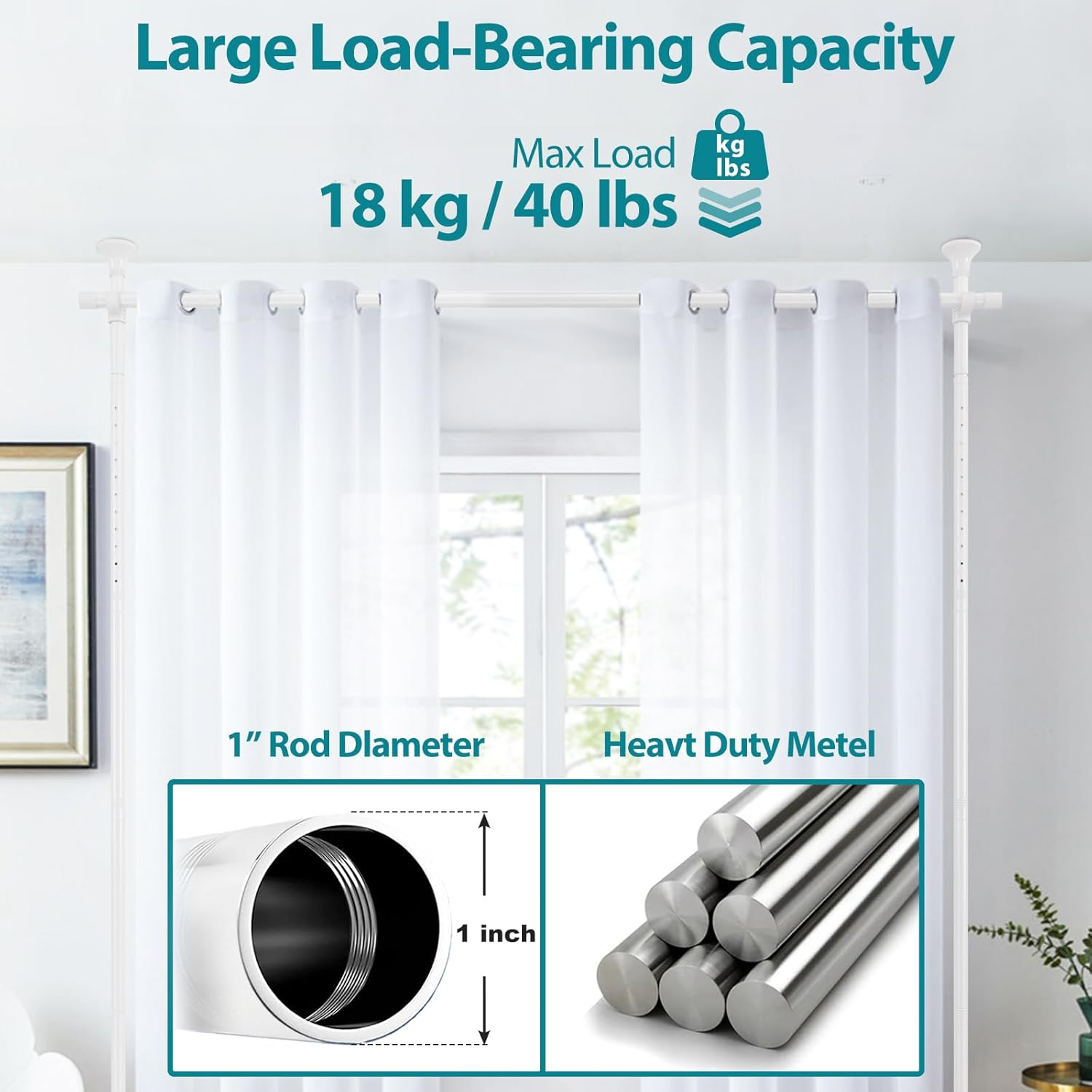 Room Divider, No Drilling Curtain Rods for Room Separation, Adjustable Heavy Duty Floor to Ceiling Hanging Wall Divider Tension Partition Room Separator for Dividing Room, 28-70Inch(W), 4-10Ft (H)