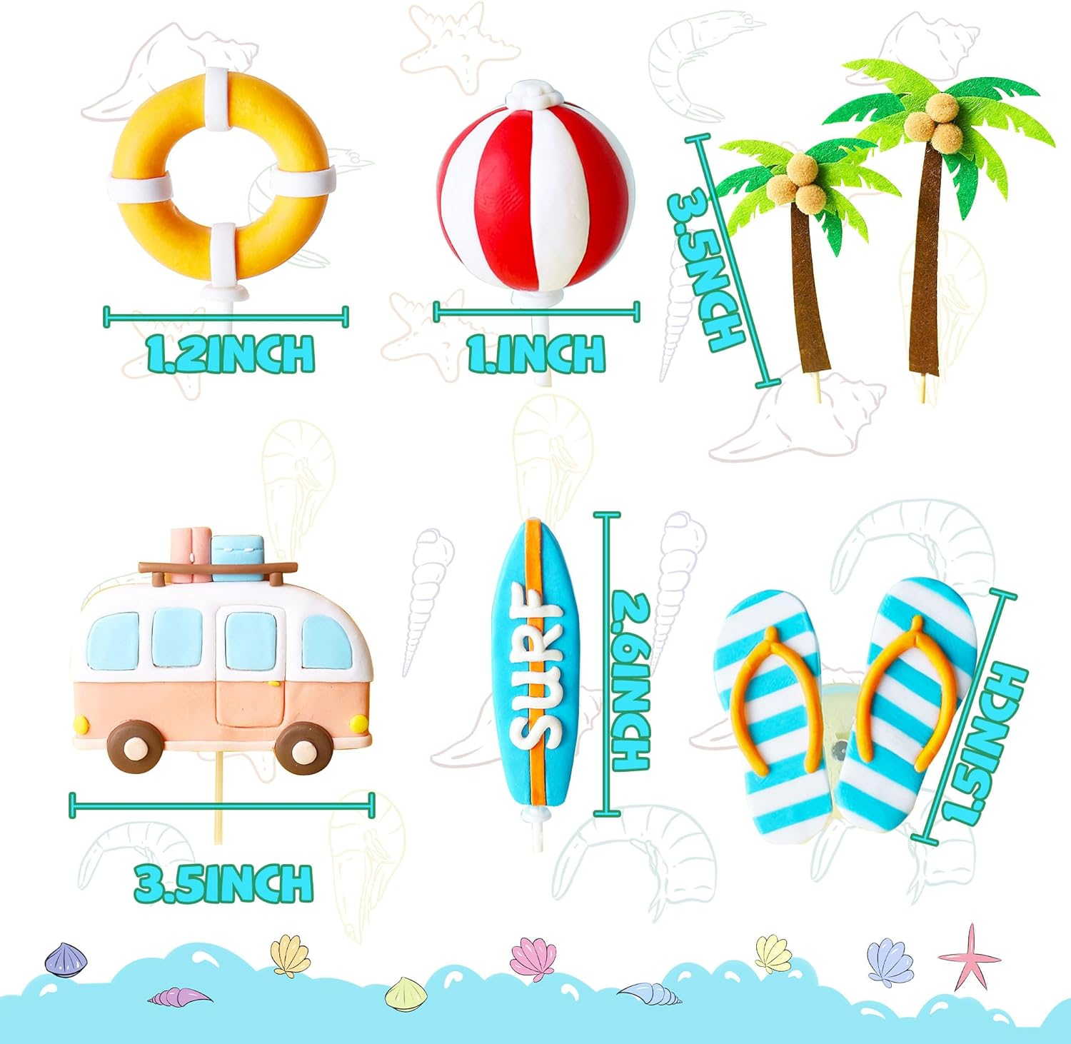 Jevenis 8 PCS the Big One Surf Birthday Cake Decoration Surfing Birthday Decoration Beach Surf Wave Cake Topper Surf up Sign Surf Birthday Party Supplies image number 2