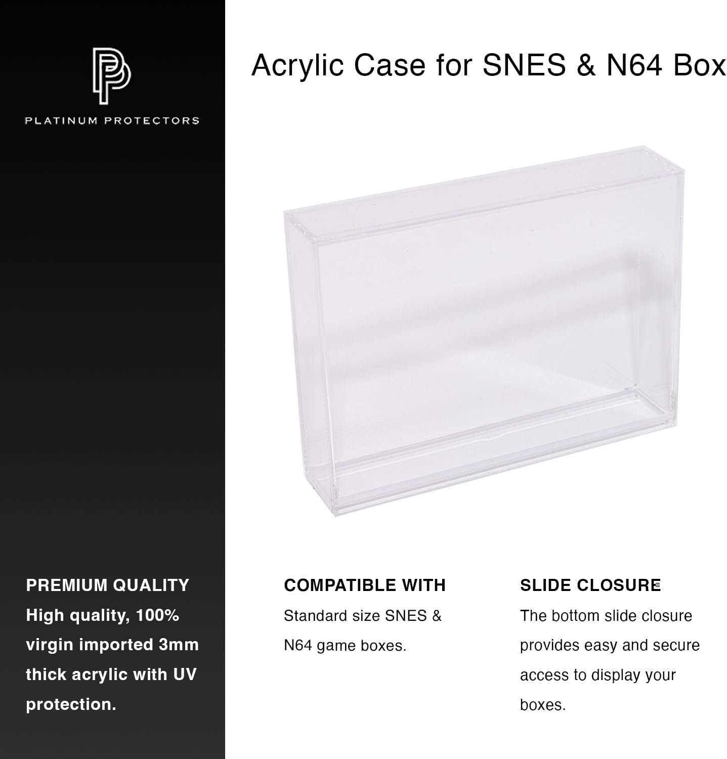 Platinum Protectors Acrylic Display Case for N64 & SNES Super Nintendo Boxes Premium UV Protection image number 1