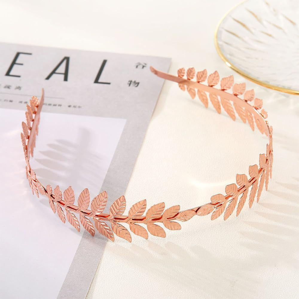 Visxcnu 1 X Women'S Hair Band, Gold Headpiece, Bride, Roman Goddess Headband, Girls Laurel Wreath, Hair Accessories, Golden Wedding, Boho Leaf Hair Crown Accessories, Rose Gold image number 6