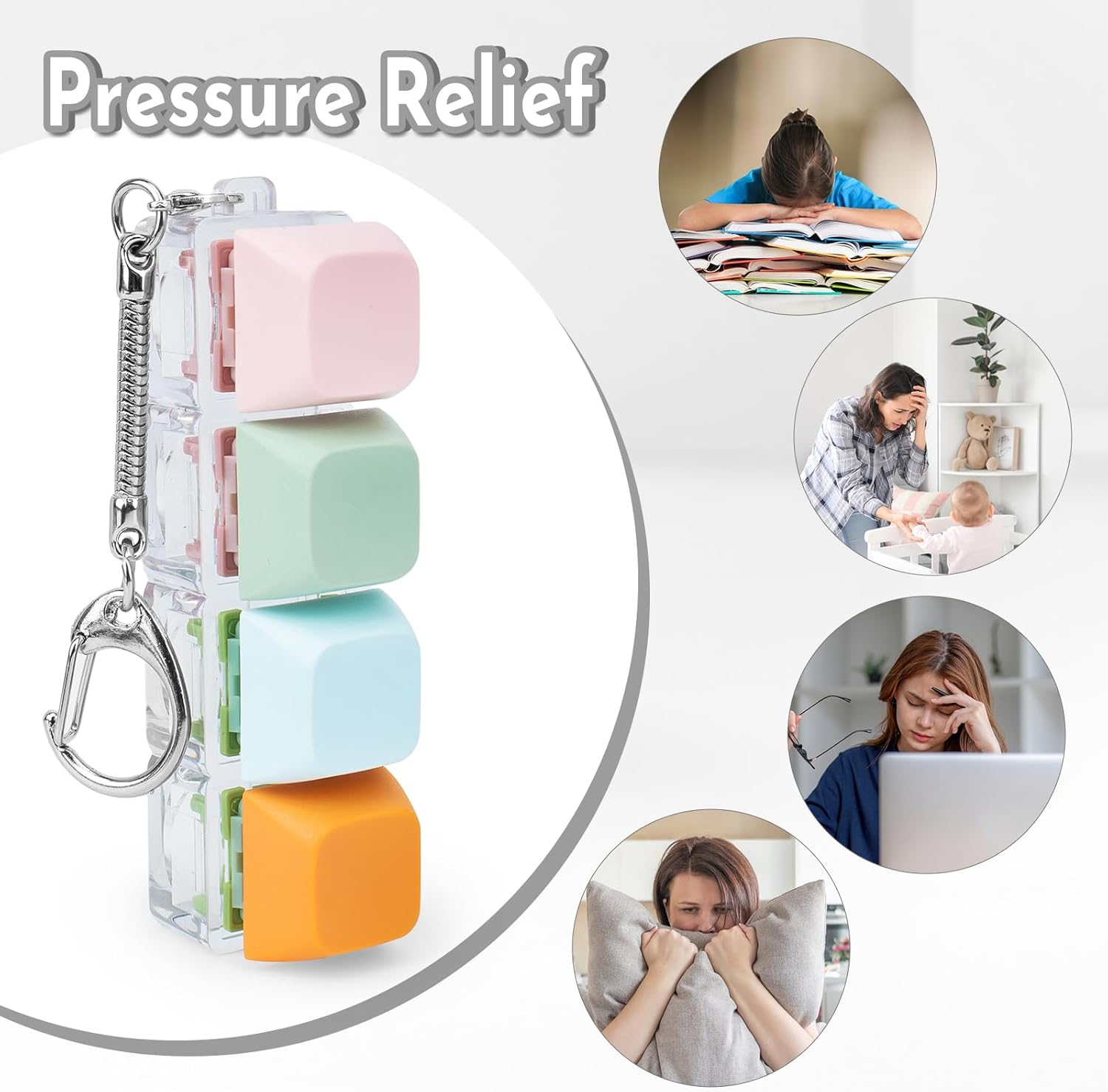 Byhoo Keyboard Fidget Toys, Quiet Fidget Toys for Relieve Stress, Fidget Keychain of 4 Colors Keyboard Clicker, Silent Fidget Keyboard for Study Room, Library and More Quietness Place image number 4